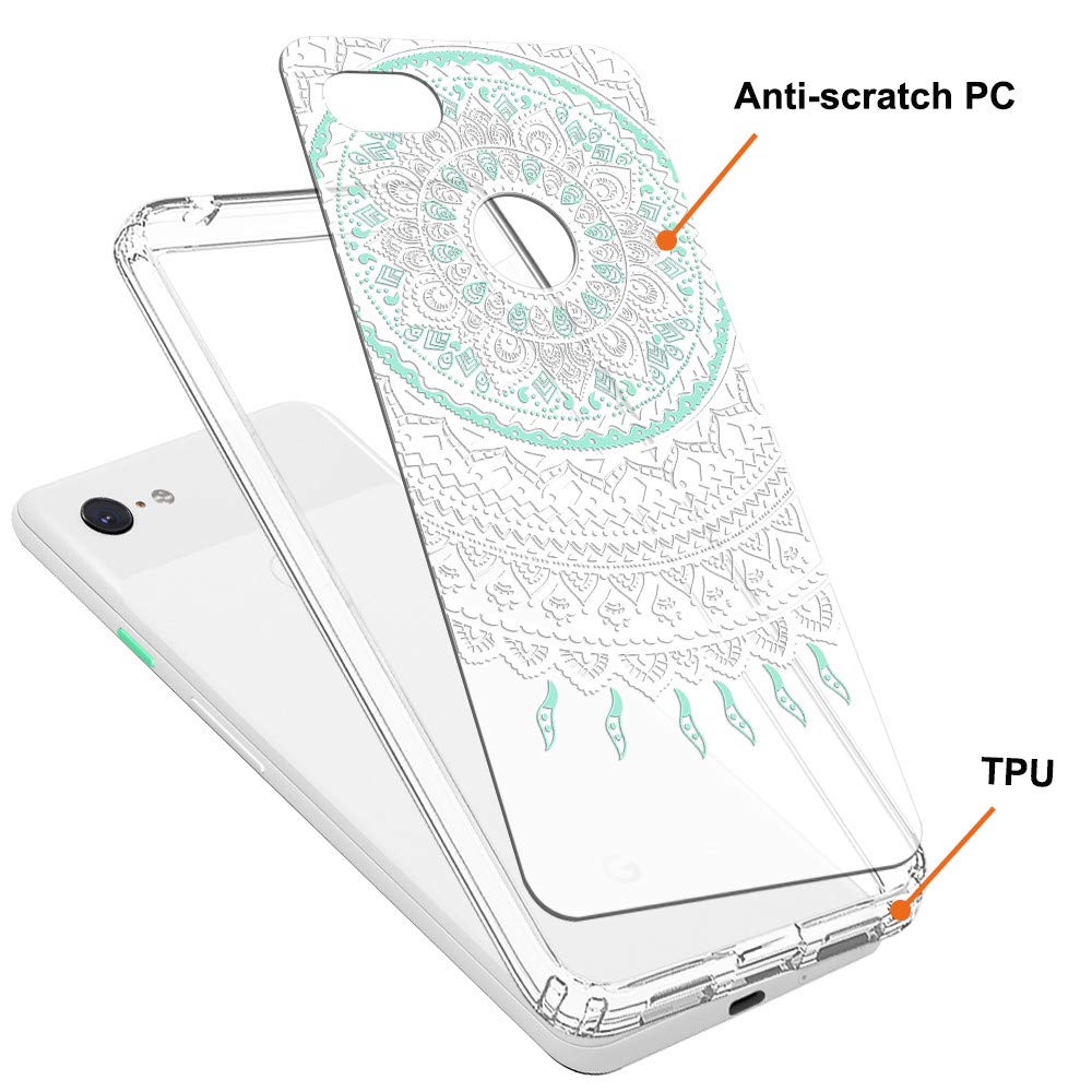 Google Pixel 3a XL Case - Clear Hard Plastic Back with TPU Bumper Protective Cover | Shockproof & Scratch Resistant | Green Floral Design | Perfect for Everyday Use, Travel & Outdoor Activities