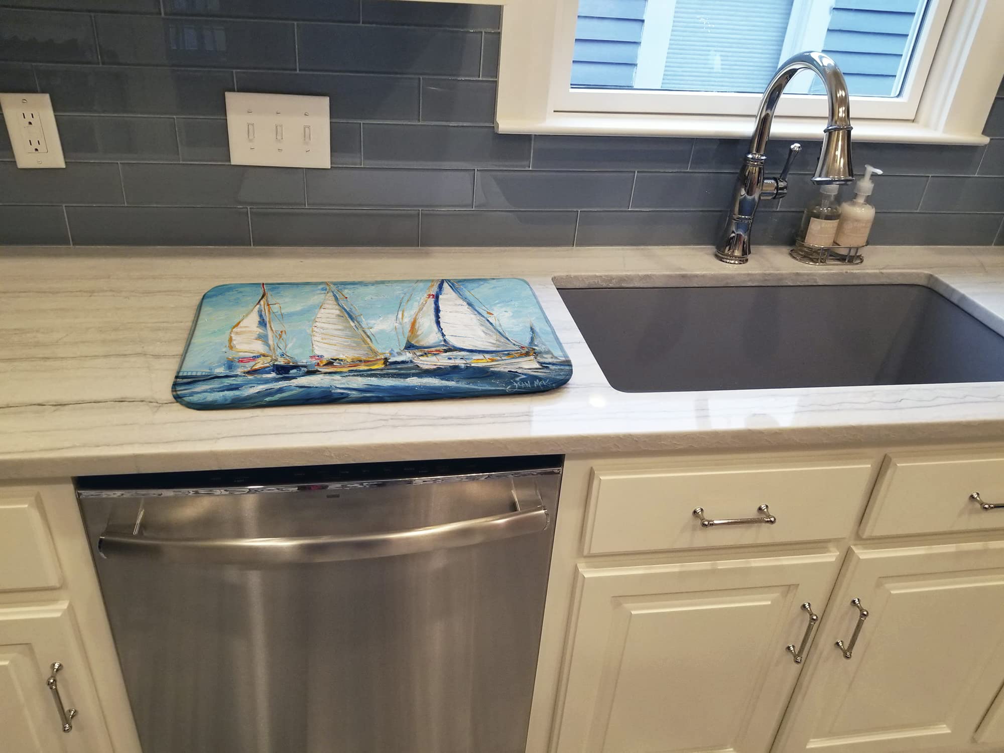 Absorbent Sailboat Dish Drying Mat 14x21