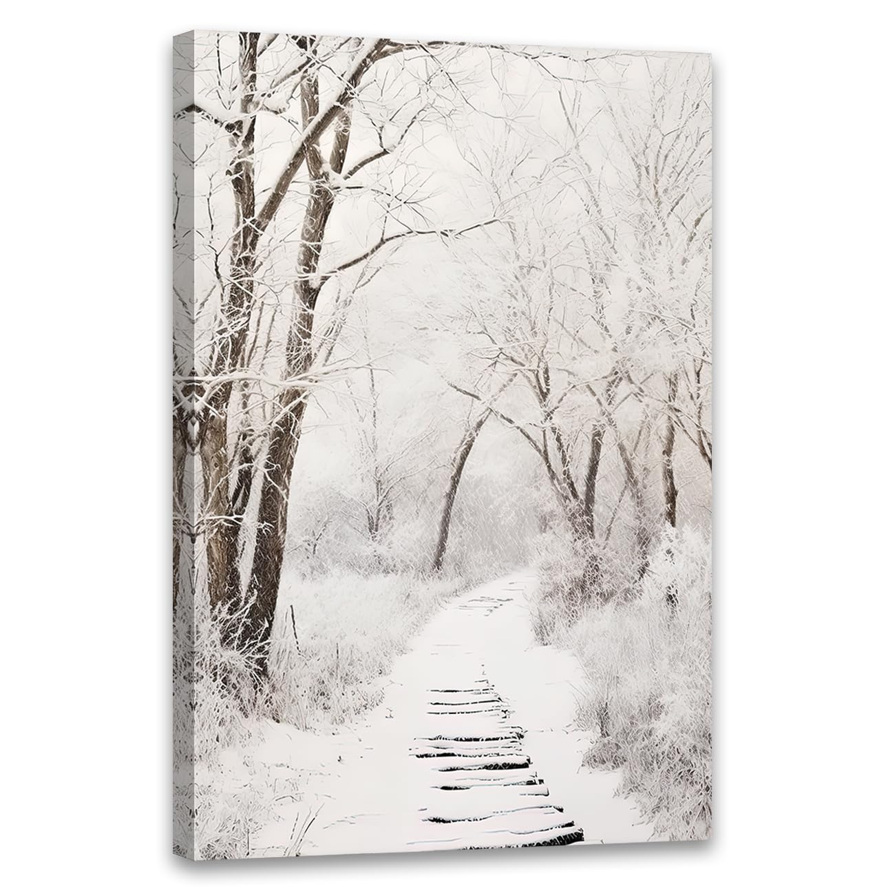 Winter Snow Forest Landscape Canvas Print - Framed Wall Art Decor for Living Room & Bedroom (24x36 inches) - Perfect for Cozy Home Interior & Holiday Season Decorating