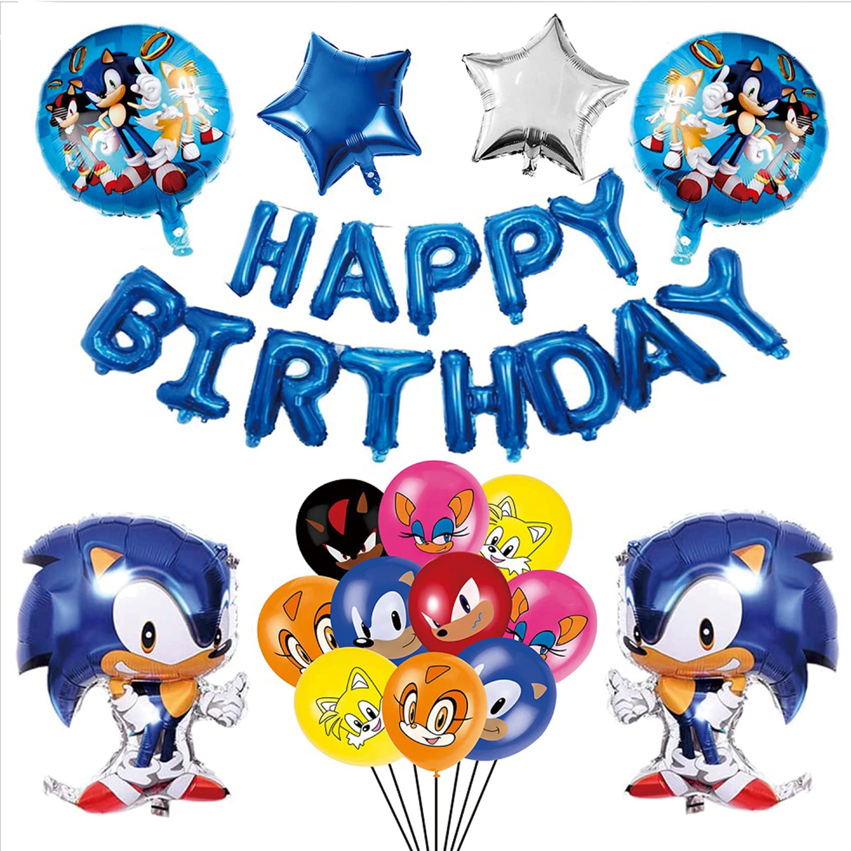 Sonic Themed Birthday Party Decorations - Foil & Latex Balloons Set with Banner for Kids Birthday Party, Baby Shower, and Special Events | Sonic Party Supplies & Favors