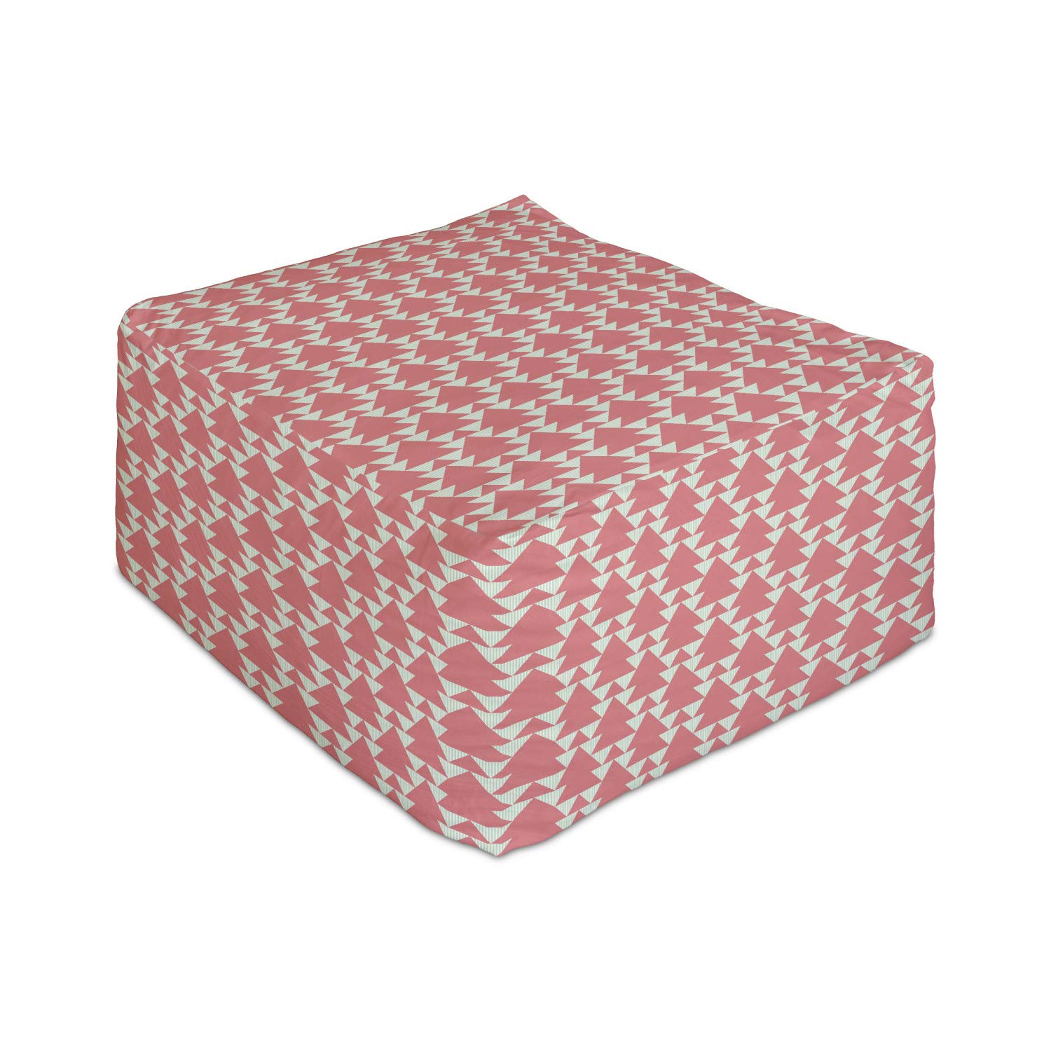 Ambesonne Geometric Rectangle Pouf Ottoman - Modern Pastel Striped Triangle Pattern Foot Stool with Removable Cover, 25 Inch, Coral & Pale Green - Perfect for Living Room, Office or Under Desk Use