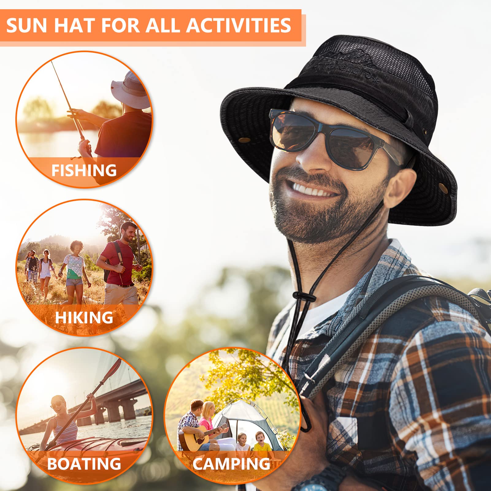 UPF 50+ Sun Hat for Men & Women - Wide Brim Bucket Fishing Hat with Neck Flap - Safari Boonie Hat for Outdoor, Beach, Hiking & Travel