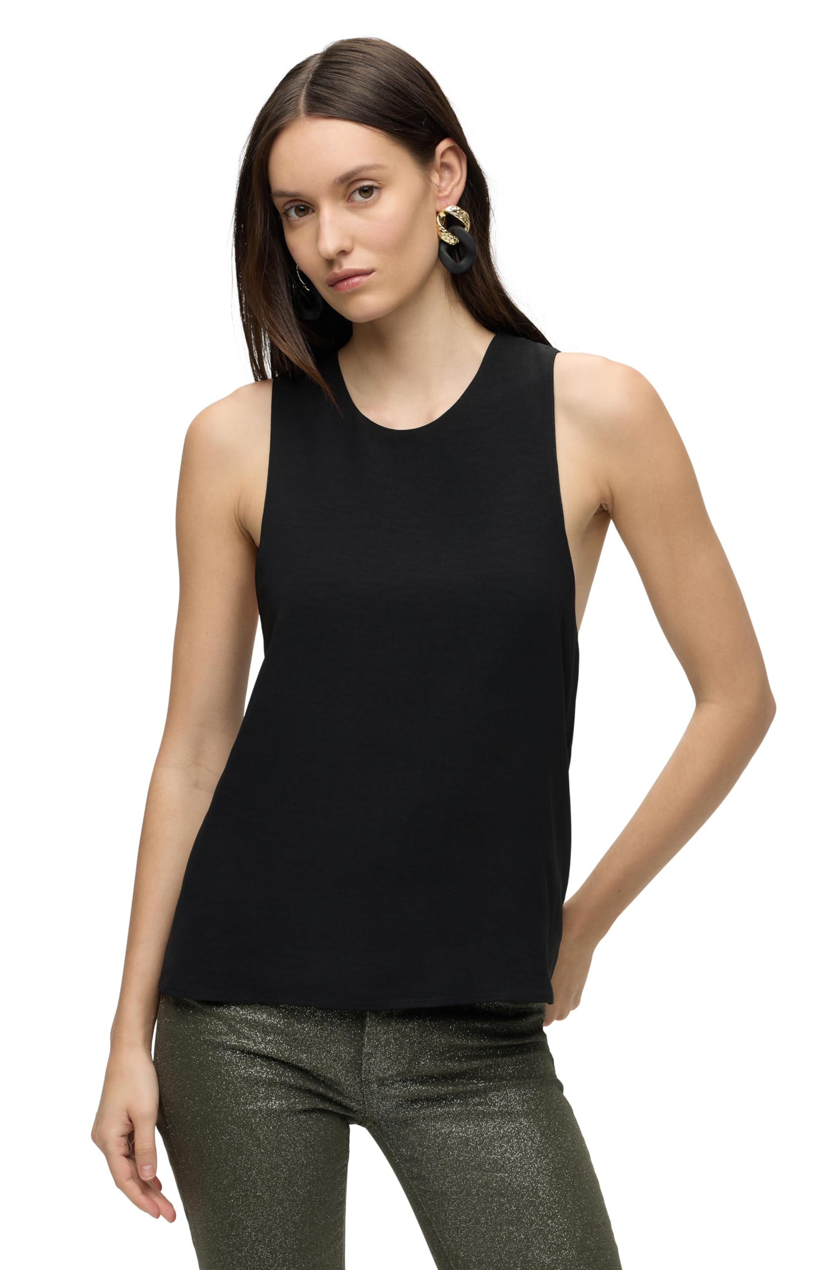 HUDSON Women's High Neck Twist Back Woven Tank Top - Breathable Summer Blouse for Casual Outings, Beach Cover-Up & Layering Staple