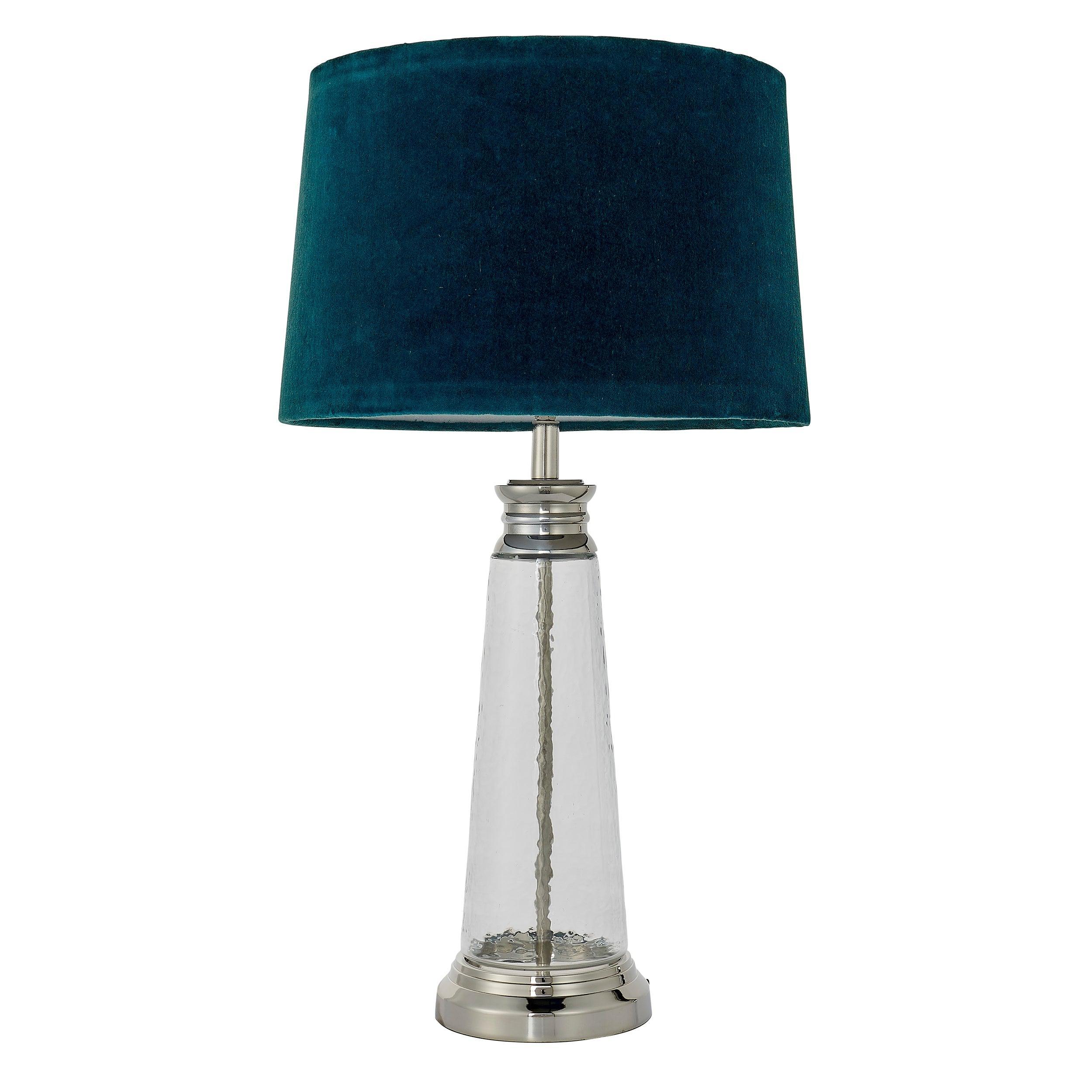 Endon Winslet 1-Light Hammered Glass Table Lamp with Teal Shade - Modern Bedside Lighting for Bedroom, Living Room & Office Decor