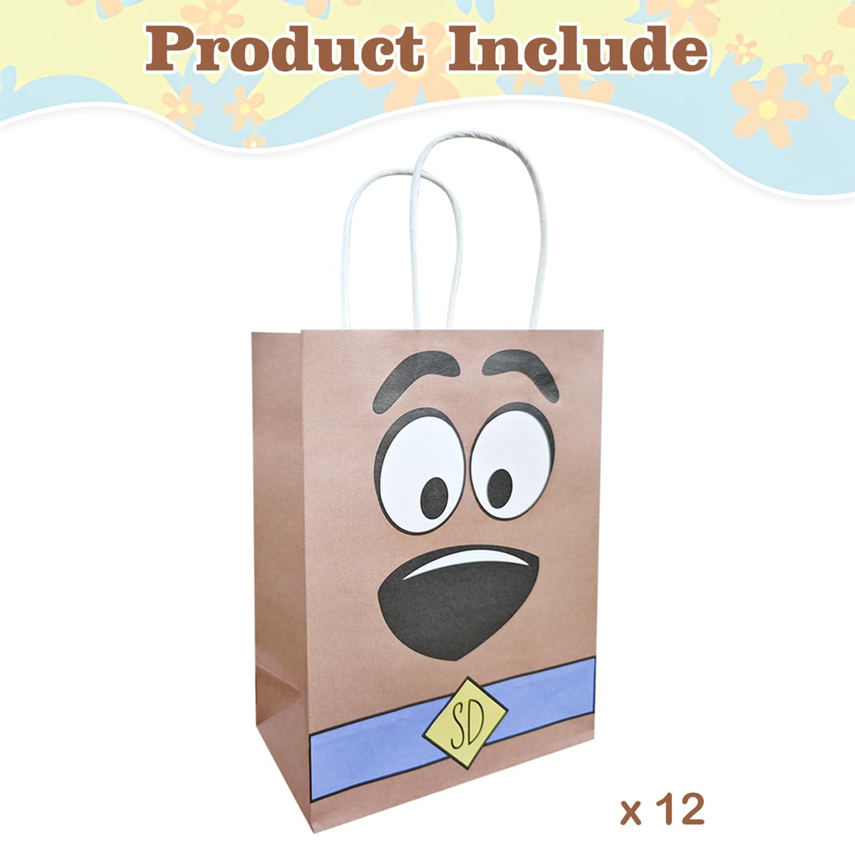 12 Pack Cute Cartoon Themed Dog Party Favor Bags with Handles - Brown Birthday Goodie Bags for Kids, Boys & Girls | Perfect for Dog-Themed Birthday Parties, Puppy Baby Showers & Pet Celebration Events