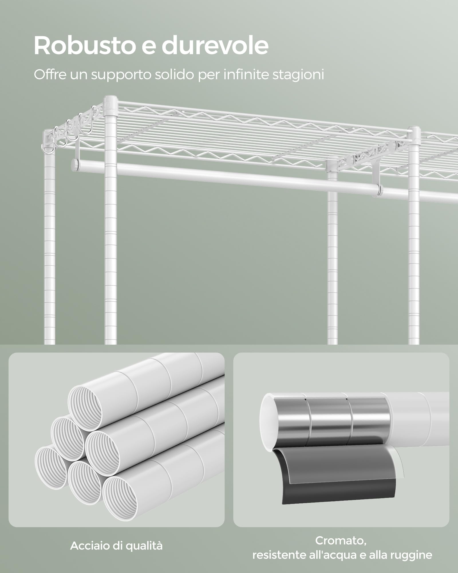 SONGMICS Metal Wardrobe with Adjustable Shelves, Hanging Rods & Hooks - Durable, Separable Freestanding Closet Organizer in Cloud White LGR431W01 - Perfect for Bedroom, Closet, Dorm & Small Space Storage