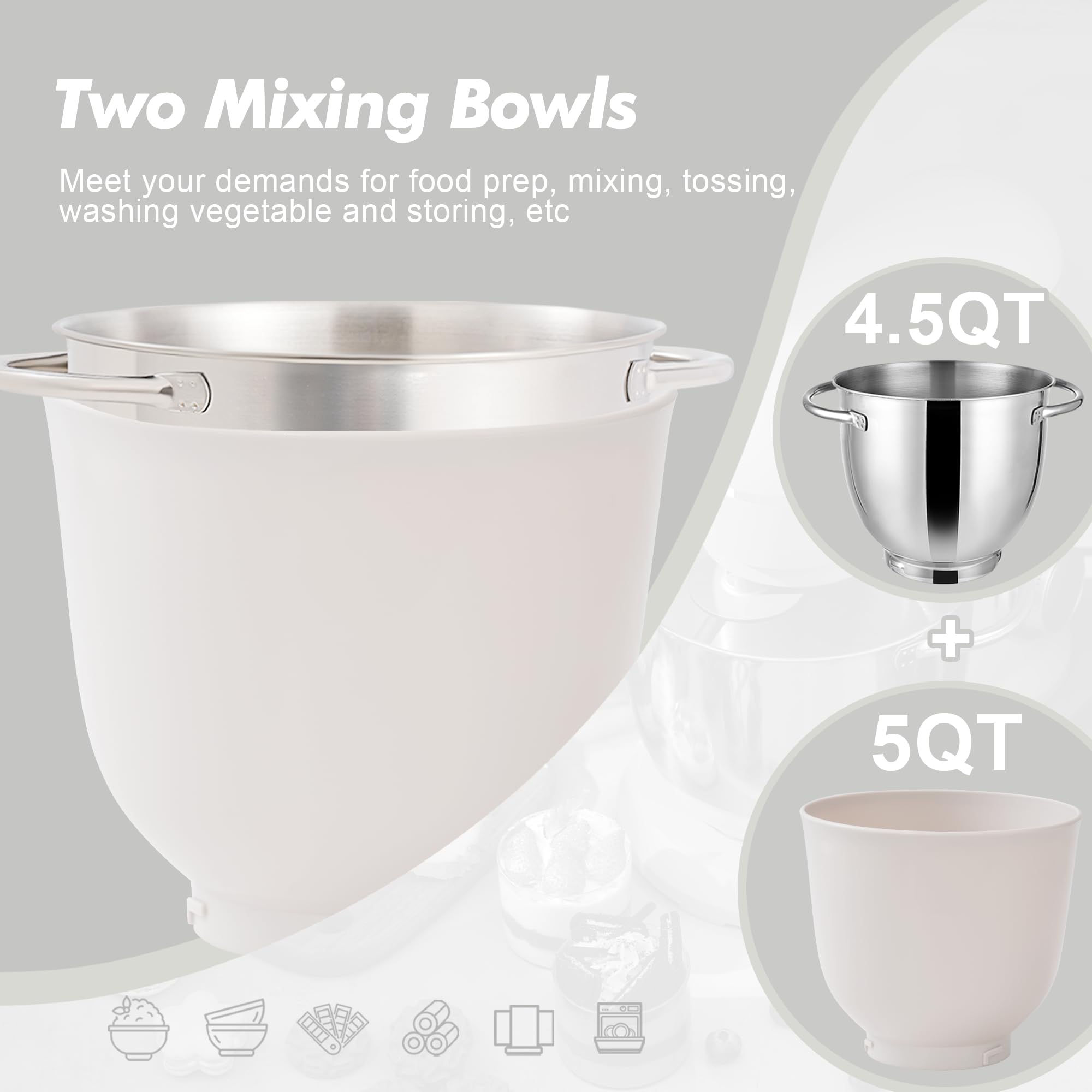 4.5QT Stand Mixer with 5QT Bowl - 10 Speed Electric Kitchen Mixer for Baking & Cooking (Frost White)
