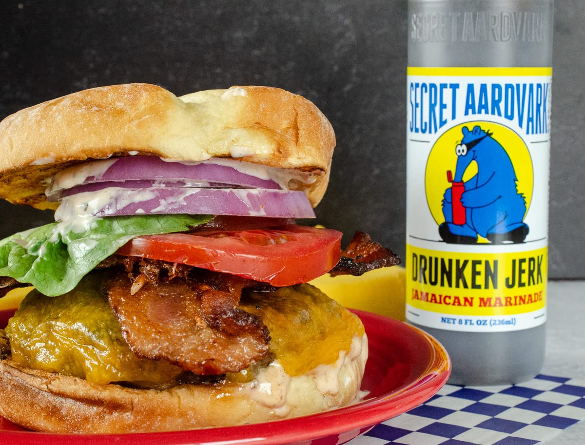 Secret Aardvark Drunken Jerk Hot Sauce - Authentic Jamaican Jerk Sauce & Marinade with Habanero Peppers, Soy Sauce & Spices | Non-GMO, Low Carb, Gluten-Free | Perfect for Grilling, BBQ, Chicken, Seafood & Tacos - 8 fl oz Bottle (1 Pack)