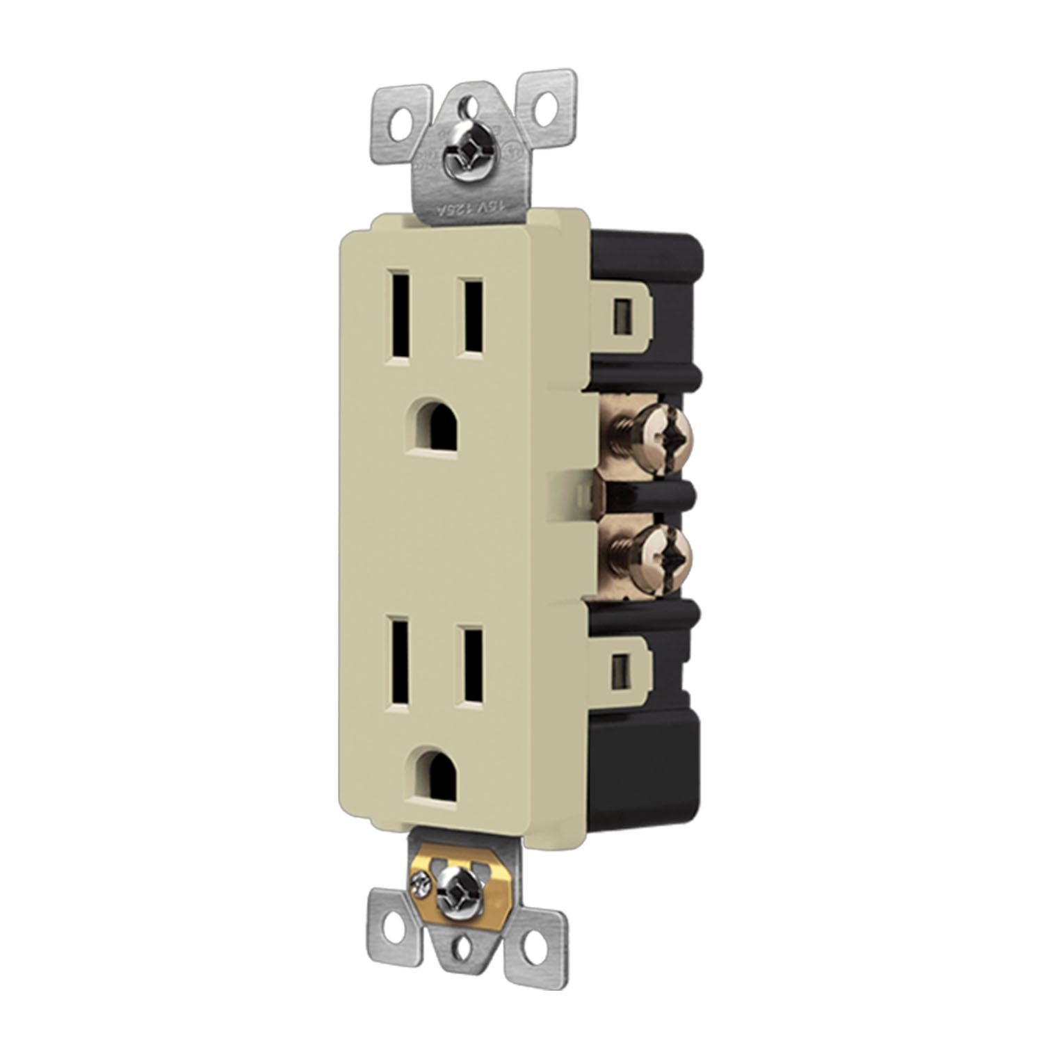 15 Amp Duplex Outlet, Ivory - Tamper-Resistant Electrical Receptacle with Wall Plate - Perfect for Home, Office, and Commercial Use