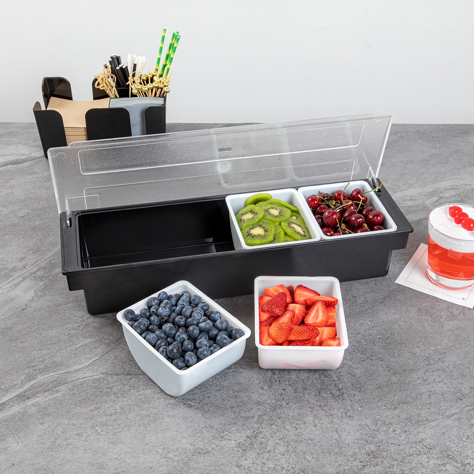 Bar Lux 1.5 Pint White Plastic Insert for 4 Compartment Condiment Caddy - 1 Count Box - Perfect for Restaurants, Cafes & Food Service Organization