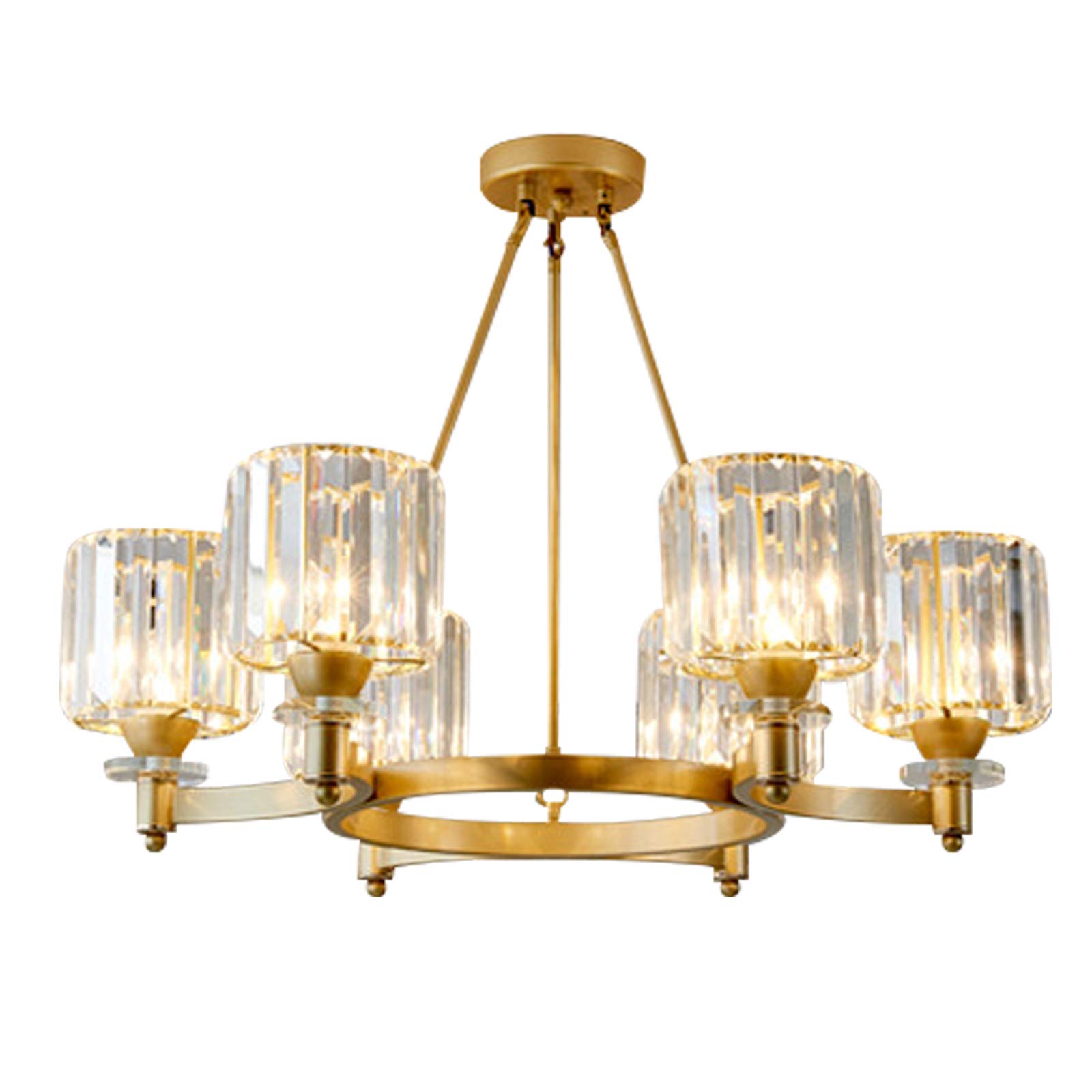 Fetcoi Modern 6-Lights Crystal Chandelier - 30x18 Inch Gold Ceiling Pendant Light Fixture for Bedroom, Dining Room & Living Room | Elegant Home Lighting Decor for Weddings, Restaurants and Luxury Interiors