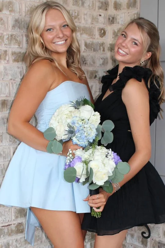 Elegant Blue A-Line Strapless Sleeveless Short Homecoming Dress J6966 - Perfect for Prom, Party, and Special Occasions