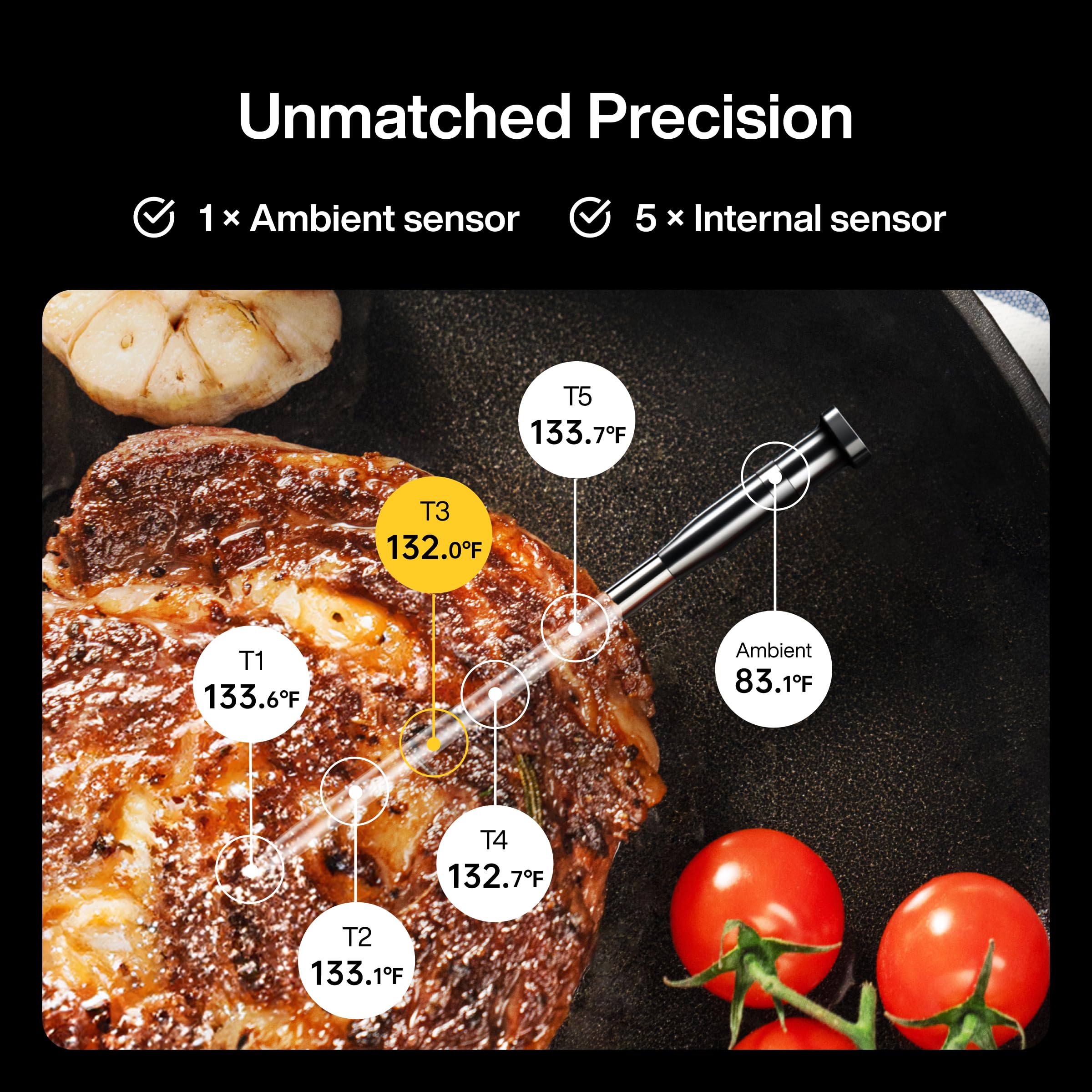 Sync One Smart Wireless Meat Thermometer - LCD Display, WiFi & Bluetooth, Long Range for BBQ, Grill, Oven, Smoker | Perfect for Outdoor Cooking, Backyard Parties & Home Chefs