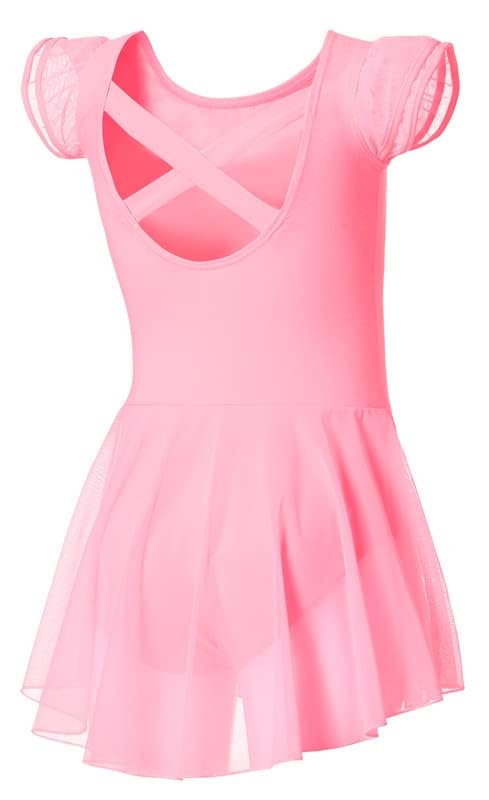 DIPUG Girls Ballet Leotard with Skirt - Toddler Dance Leotard with Flutter Sleeves & Criss Cross Back - Perfect for Ballet Class, Recitals & Dance Performances
