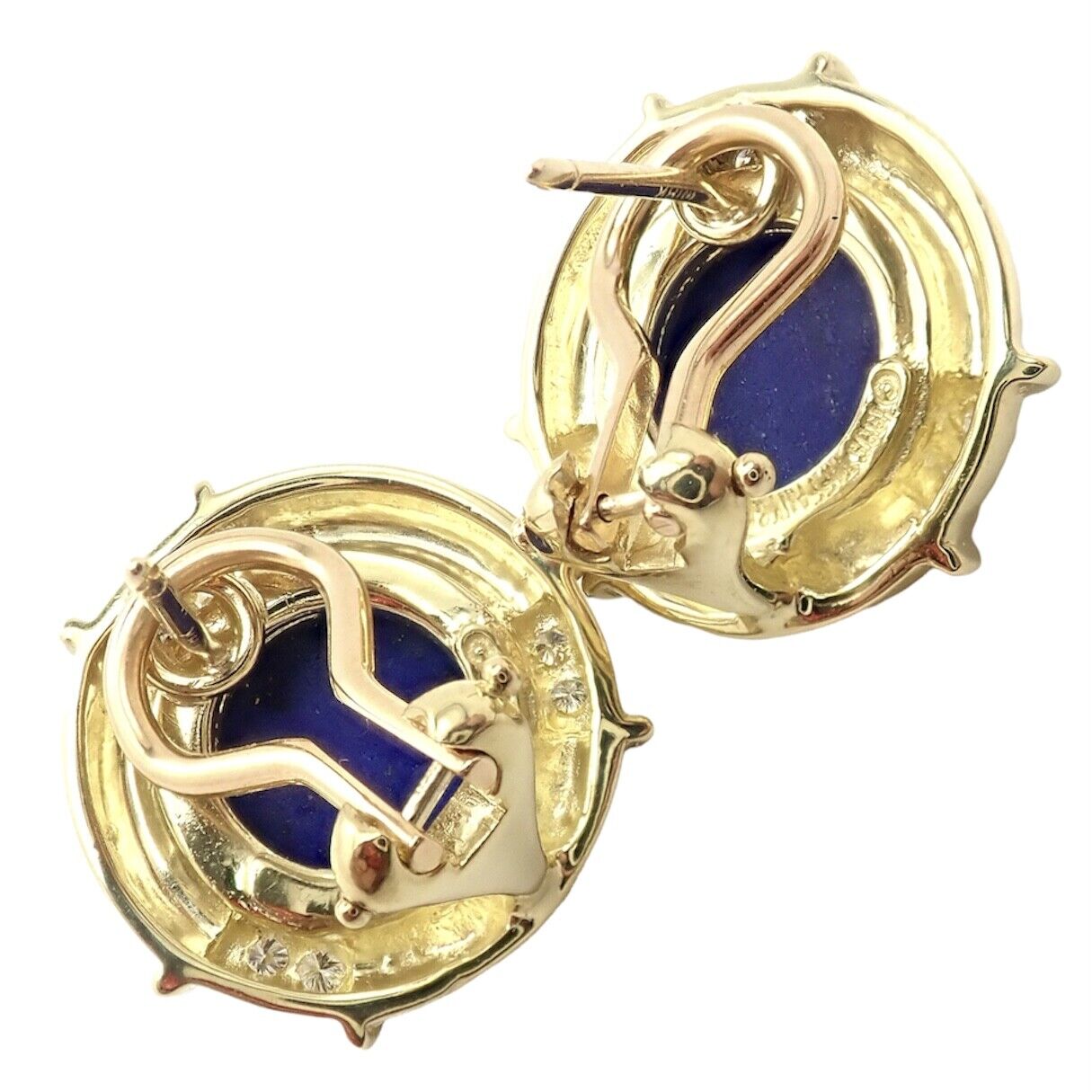 Authentic Tiffany & Co 18K Yellow Gold Diamond Lapis Lazuli Earrings - Luxury Jewelry for Women, Perfect for Weddings, Parties & Special Occasions