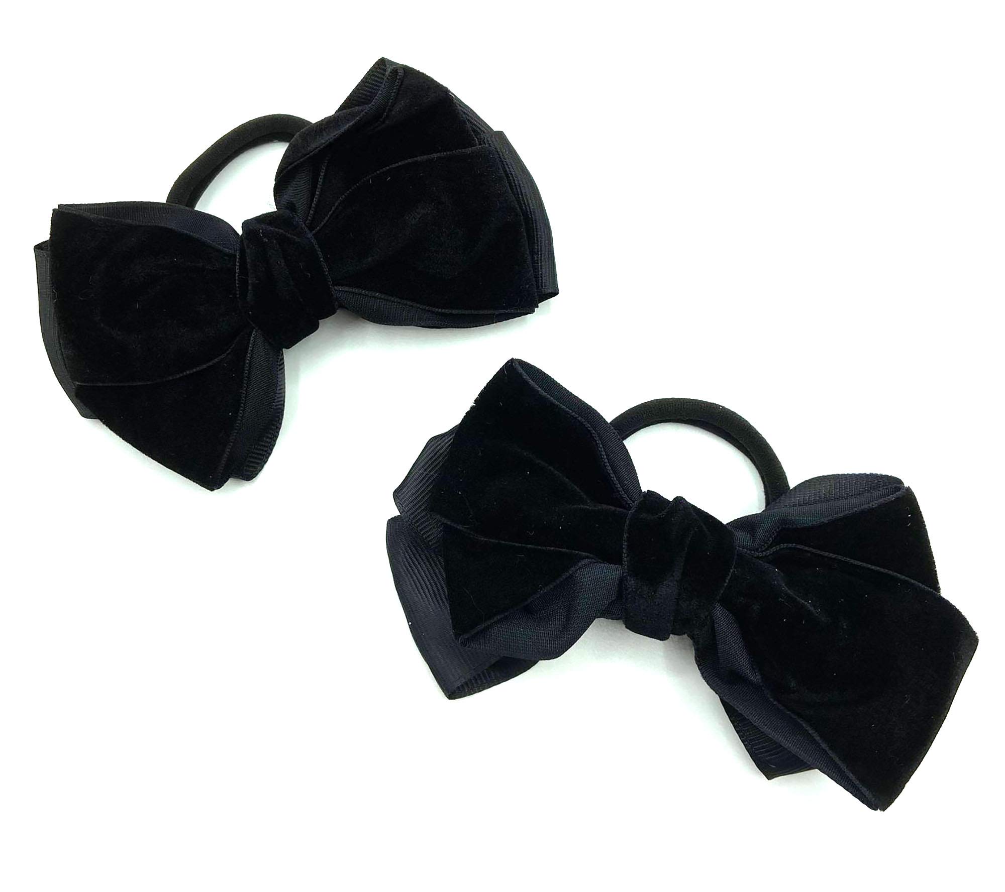 2 Pack Large Velvet Hair Bows for Girls - Soft Hair Elastics & Hair Accessories for School, Parties, and Everyday Wear (Black)