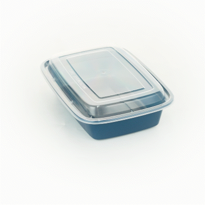 24 oz Rectangle Midnight Blue Plastic Food Storage Container with Clear Lid - Microwave Safe, 8