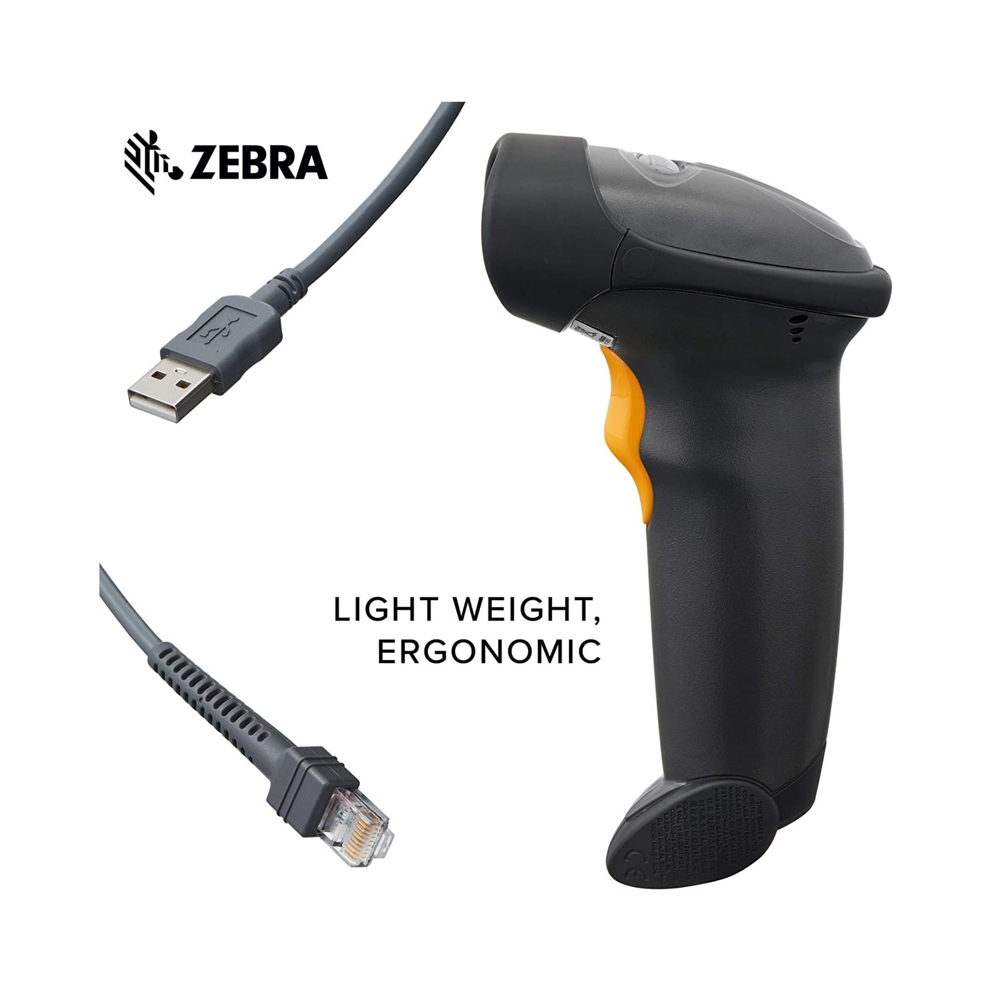 Zebra LS2208 1D Laser Barcode Scanner - High-Speed USB Handheld Barcode Reader for Retail, Warehouse & Inventory Management - Perfect for Supermarkets, Libraries and Small Businesses