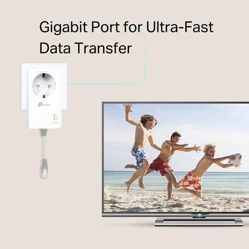 1000Mbps Powerline Adapter Kit with Built-in Outlet - High-Speed Ethernet Connection for Home Office, Gaming & Streaming