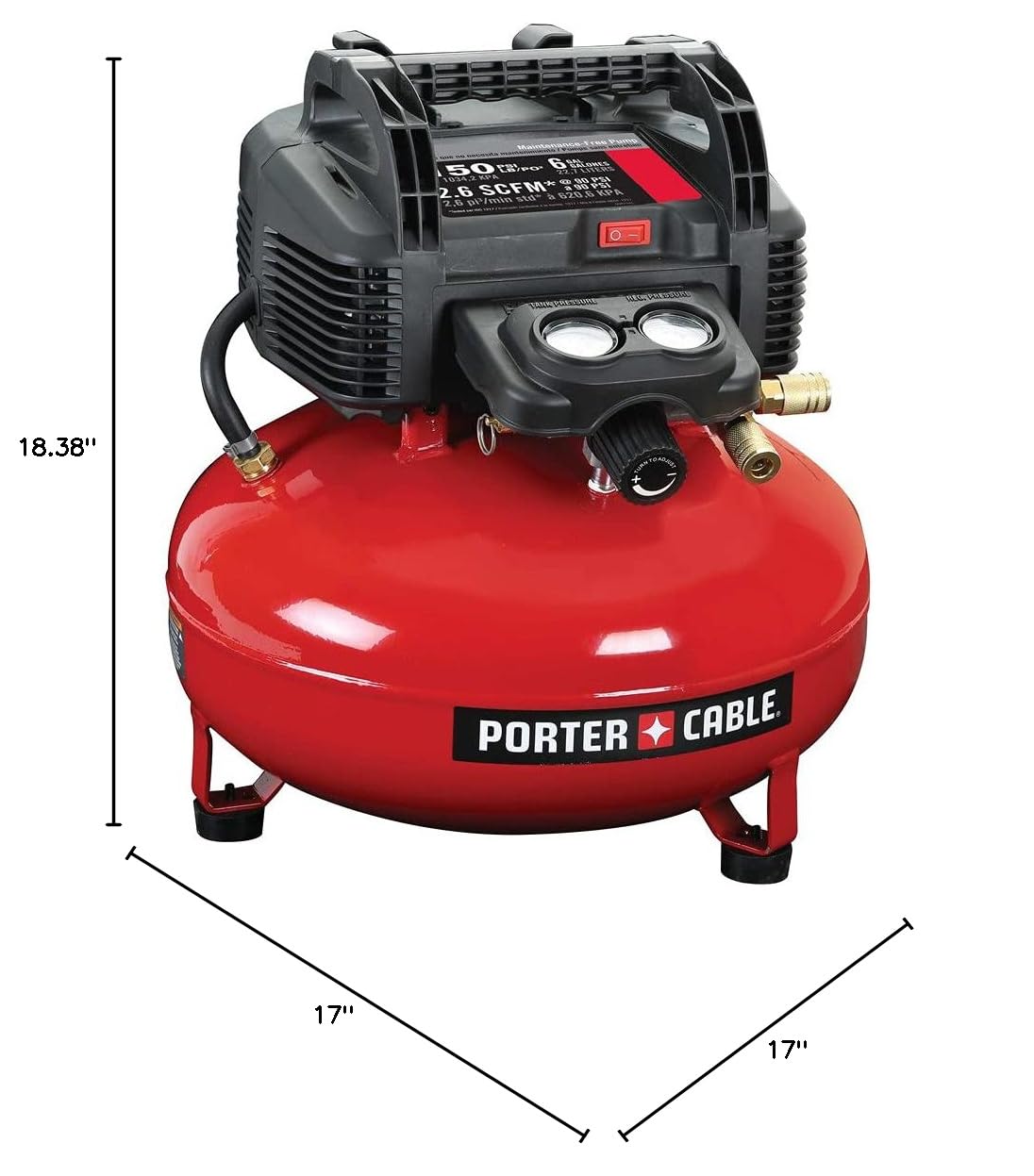 Porter-Cable 6-Gallon Pancake Air Compressor - Oil-Free, Lightweight & Portable (C2002) - Perfect for Nail Guns, Inflating Tires & DIY Home Projects