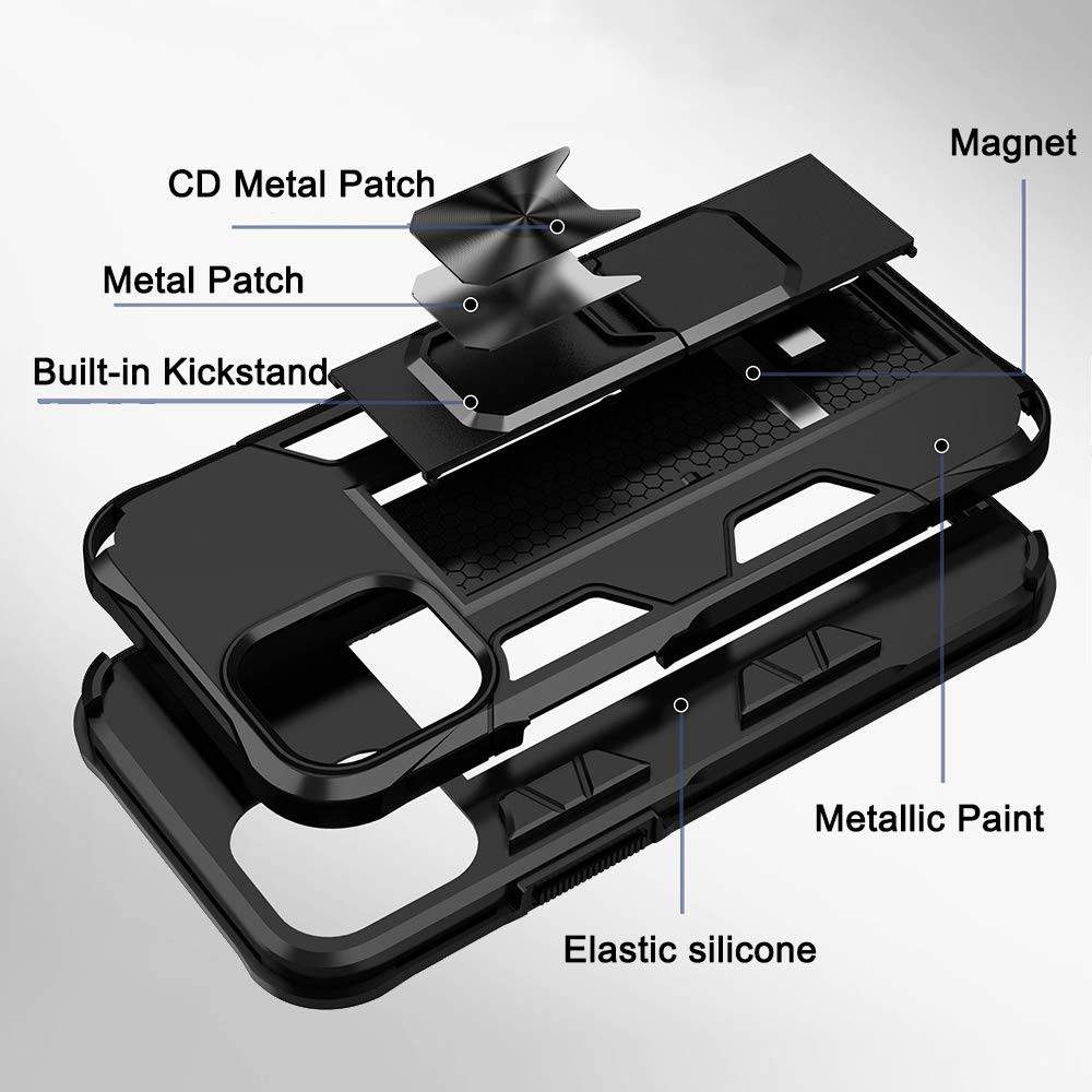 Omorro Military Grade iPhone 12 Mini Case - Drop Tested Rugged Protective Cover with Magnetic Car Mount & Kickstand | Hard PC + Soft TPU Dual Layer Protection | Perfect for Outdoor, Construction & Extreme Sports (Red)