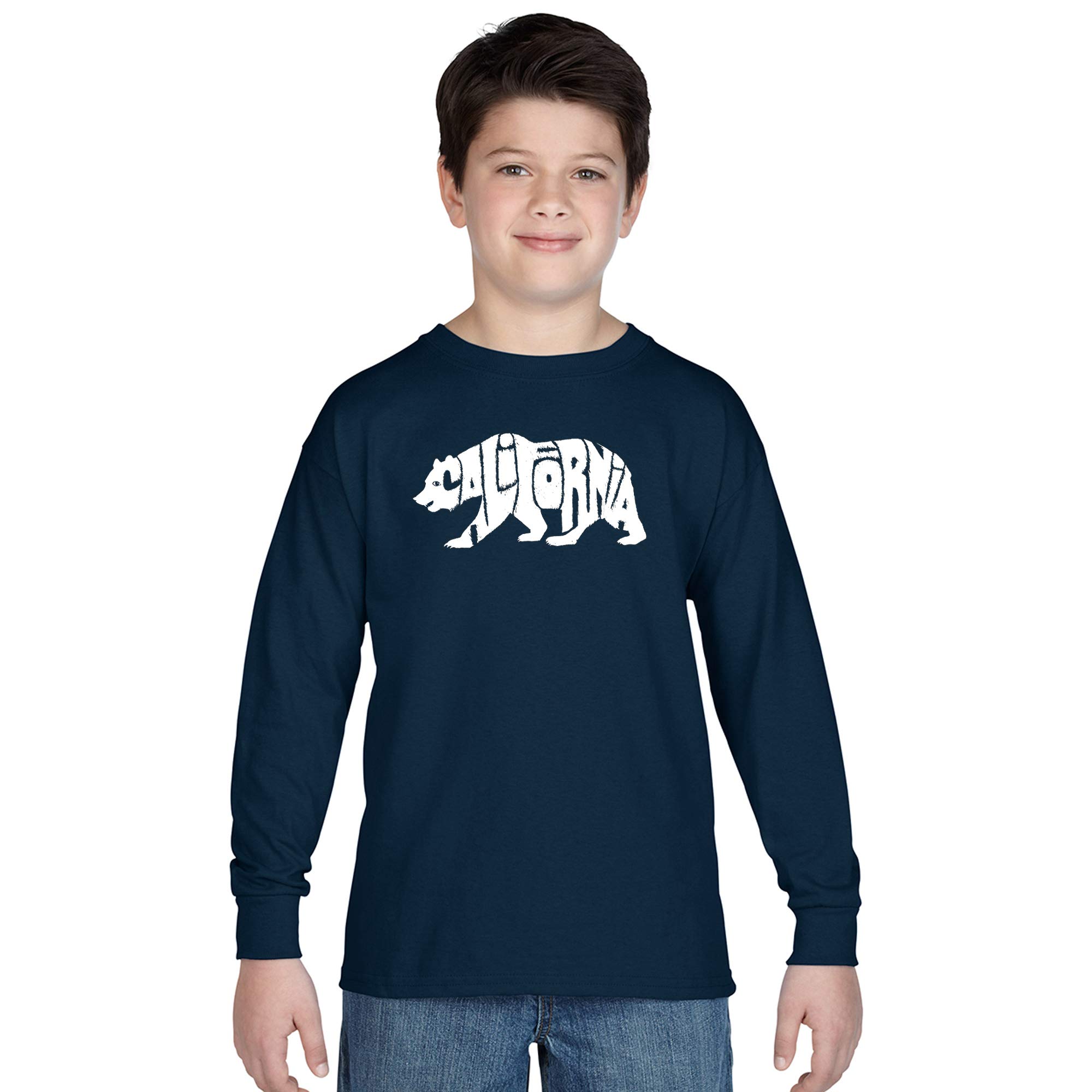LA POP ART Boys' Word Art Long Sleeve T-Shirt - California Bear Graphic Tee for Kids | Trendy Casual Wear for School, Outings & Family Photos