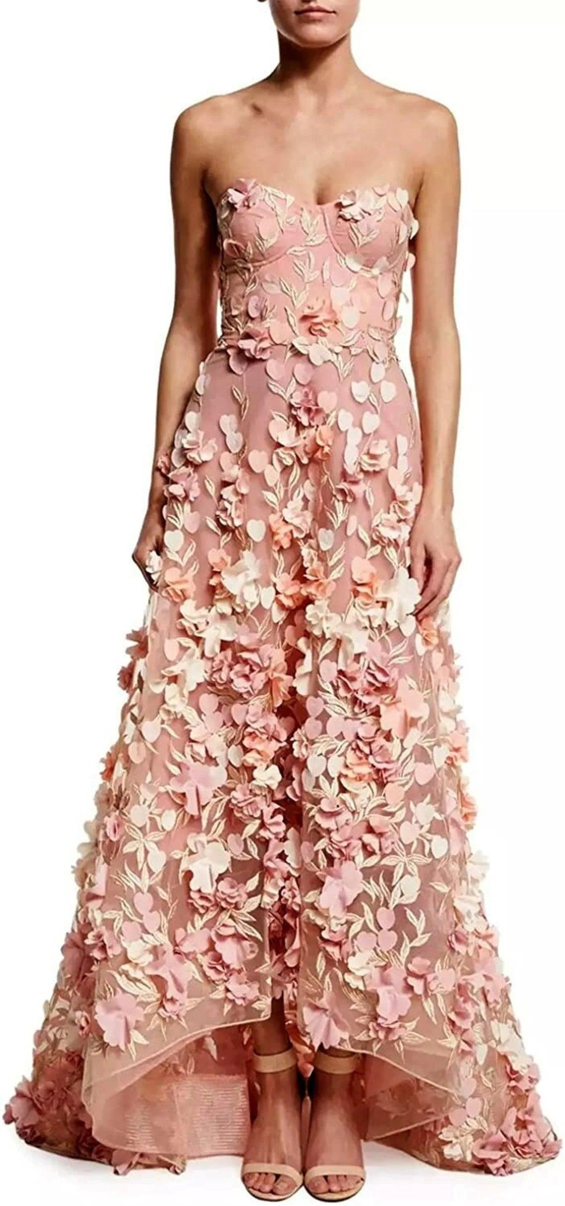 Strapless A-Line Asymmetrical Layered Floral Prom Dress for Women - Perfect for Homecoming, Graduation, and Formal Evening Events