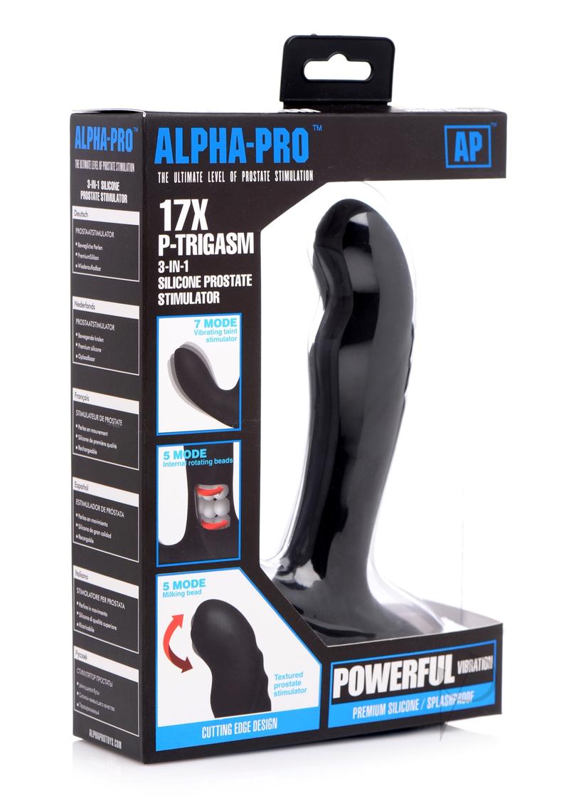 Alpha Pro P Trigasm 3-in-1 Silicone Prostate Massager for Men - Black | G-Spot & Prostate Stimulator | Perfect for Solo Play & Couples Intimacy