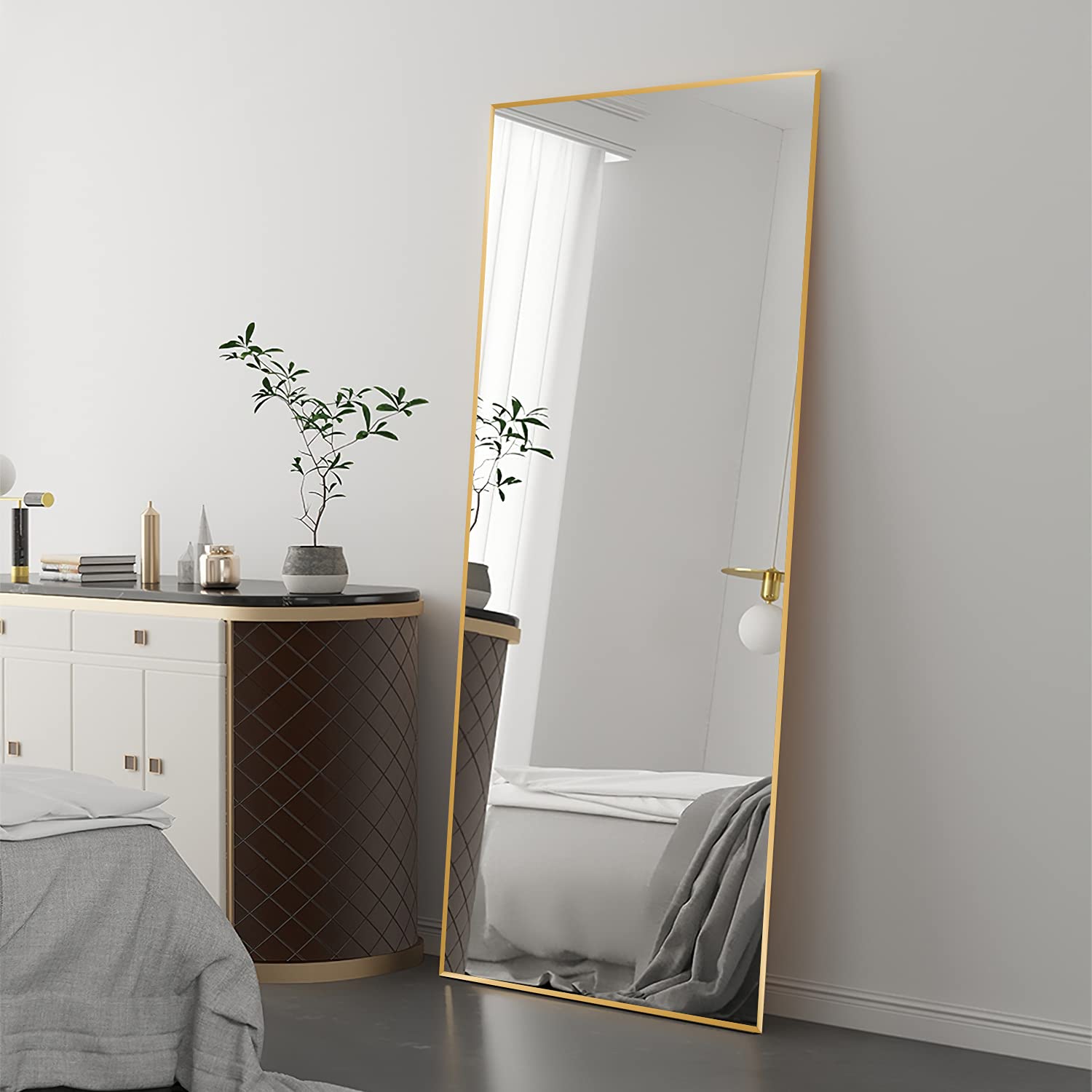 MAYEERTY Full Length Floor Mirror - 59x20 Inches Large Leaning Wall Mirror with PS Frame, Gold Finish for Bedroom & Living Room Decor | Perfect for Vanity Dressing, Home Gym, and Interior Design