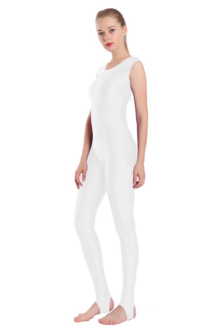 Women's Plus Size Tank Unitard with Stirrup - One Piece Dance Jumpsuit for Ballet, Yoga & Gymnastics - White (Medium)