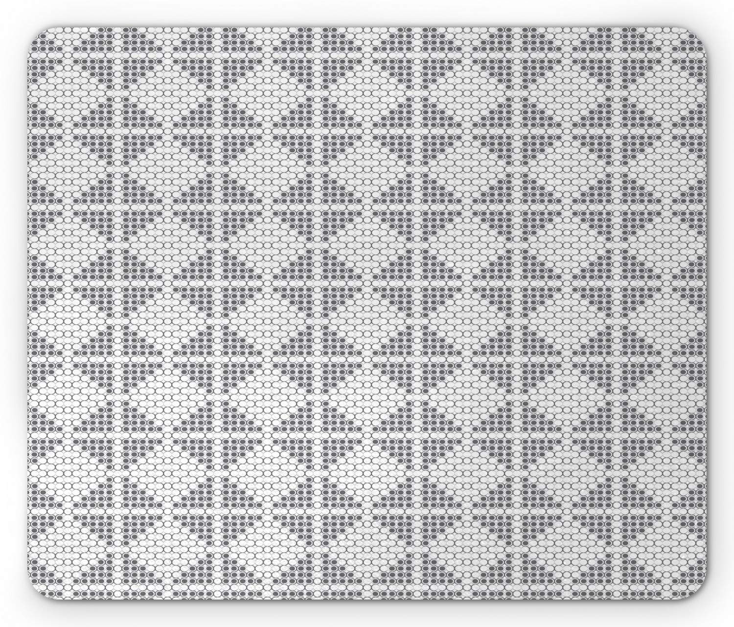 Ambesonne Abstract Mouse Pad with Bubbles and Circles Geometric Design - Non-Slip Rubber Base for Computer, Laptop, Gaming - Modern Grey White Office & Home Desk Accessory (Standard Size)