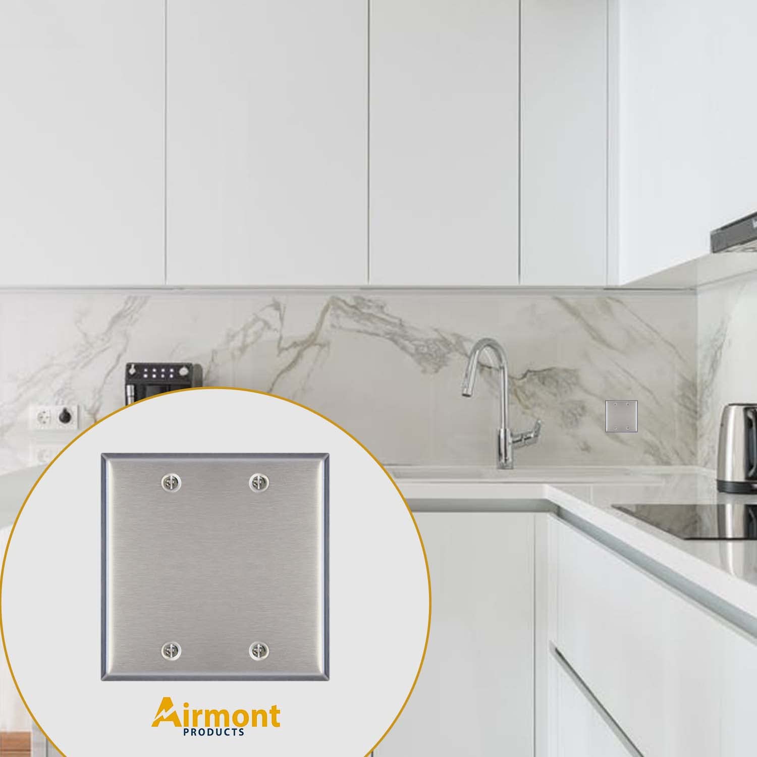 (2-Pack) Airmont AP-10412 Stainless Steel Blank Wall Plates - 2 Gang Standard Size 4.50