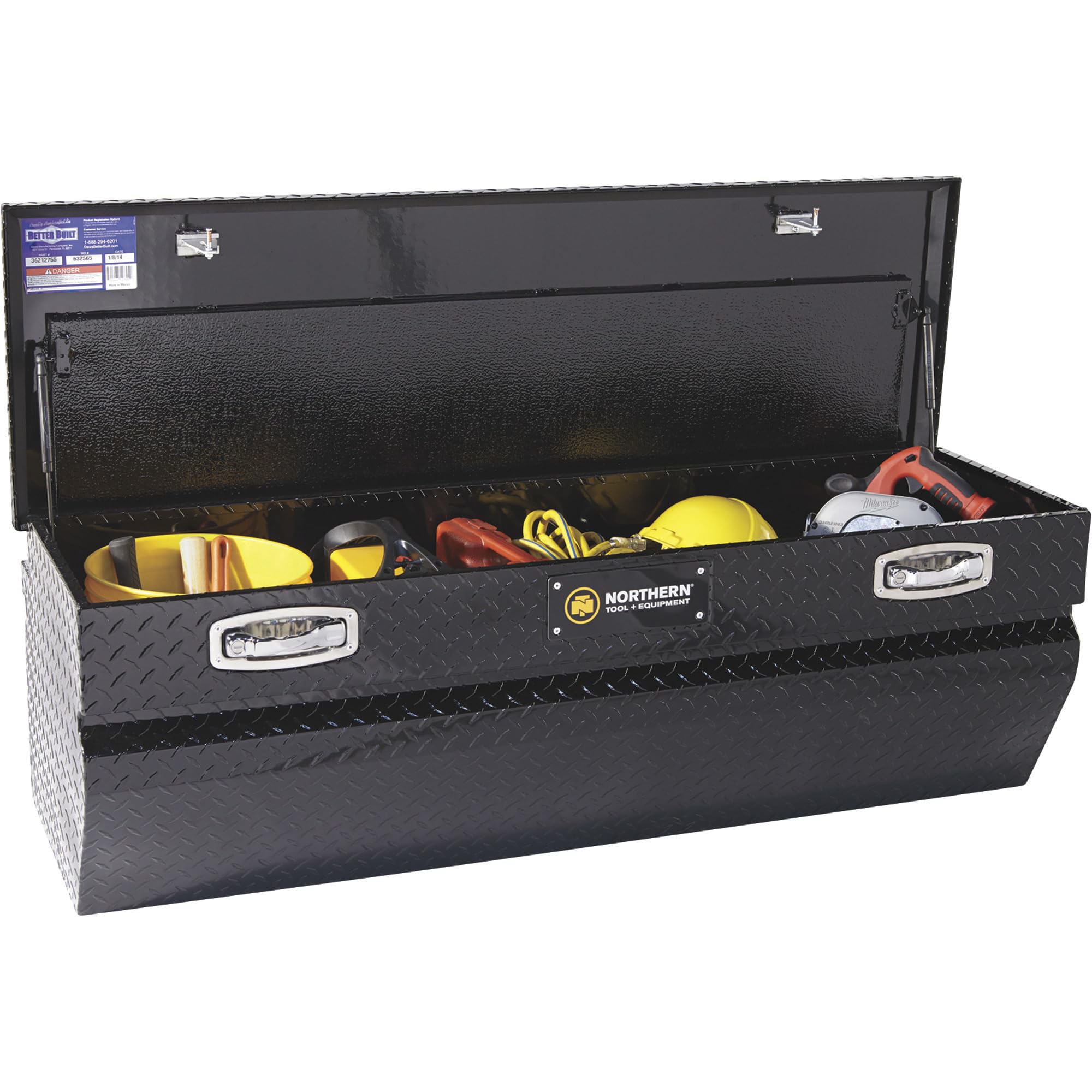 Northern Tool Chest Truck Tool Box - 56in Aluminum Tool Storage with Gloss Black Finish, Pull Handle Latches (56