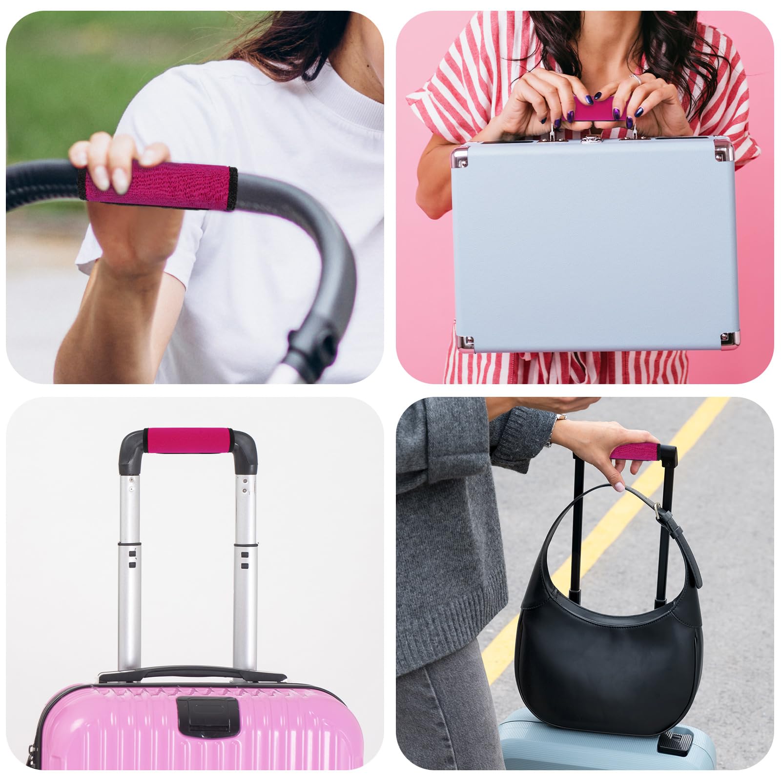 2-Pack Rose Red Neoprene Luggage Handle Wraps for Suitcases - Soft Travel Essential Bag Handle Covers with Non-Slip Grip | Perfect for Airport Identification & Comfortable Carrying