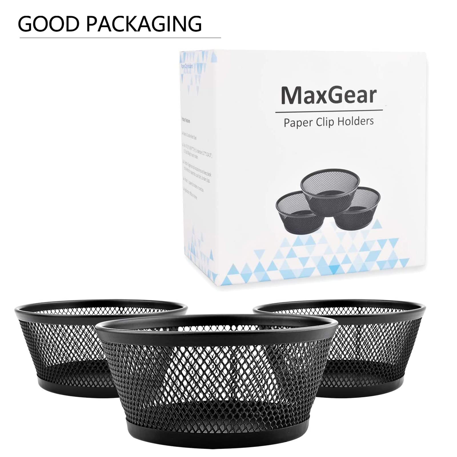 MaxGear 2-Pack Mesh Paper Clip Holders & Organizers with Business Card Holder - Desk Office Supplies for Paperclips, Binder Clips & Stationery - Perfect for Home Office, School & Workplace Organization