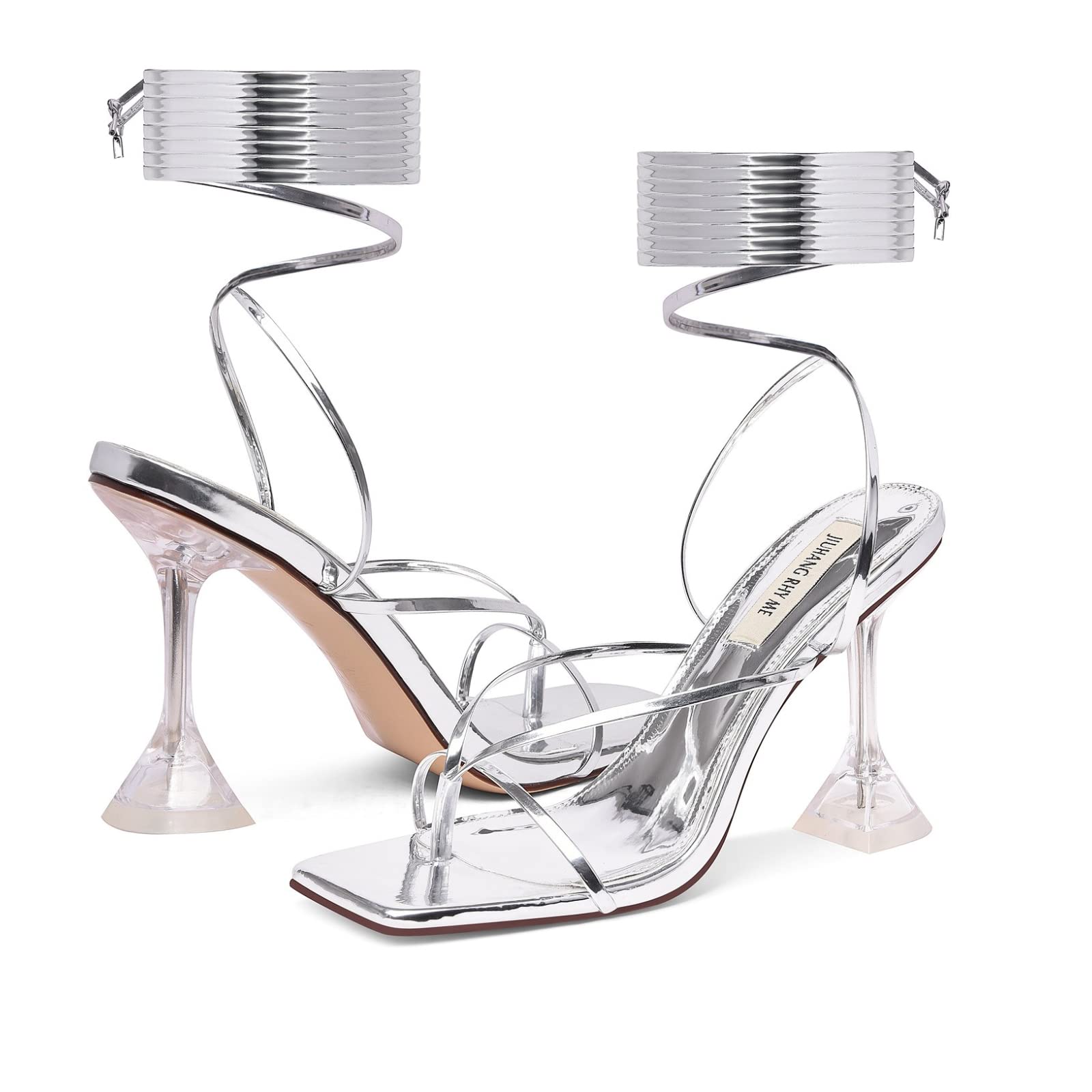JIUHANG RHY ME Women's Square Toe Lace Up Stiletto Heel Sandals - Strappy High Heels for Women | Elegant Party Shoes, Night Out & Wedding Heels