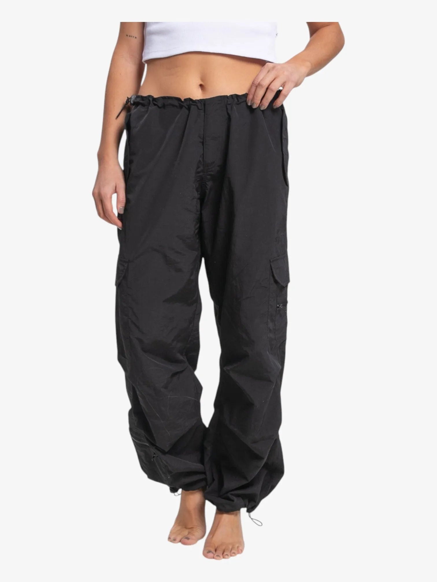 Rusty Double Trouble Black Parachute Pants - Stylish & Durable Cargo Pants for Urban Streetwear & Outdoor Adventures