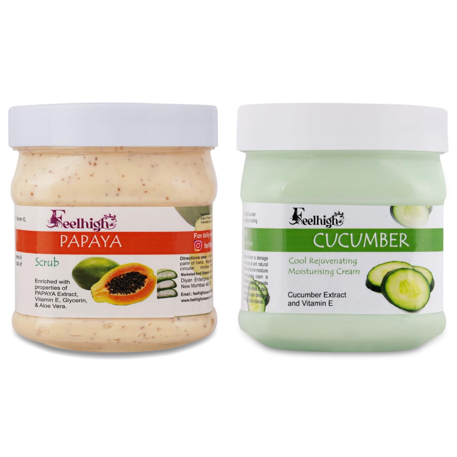 Feelhigh Papaya Face & Body Scrub with Cucumber Cream Set - Exfoliating & Moisturizing Skincare Duo for Glowing Skin | Perfect for Daily Use & Spa Days