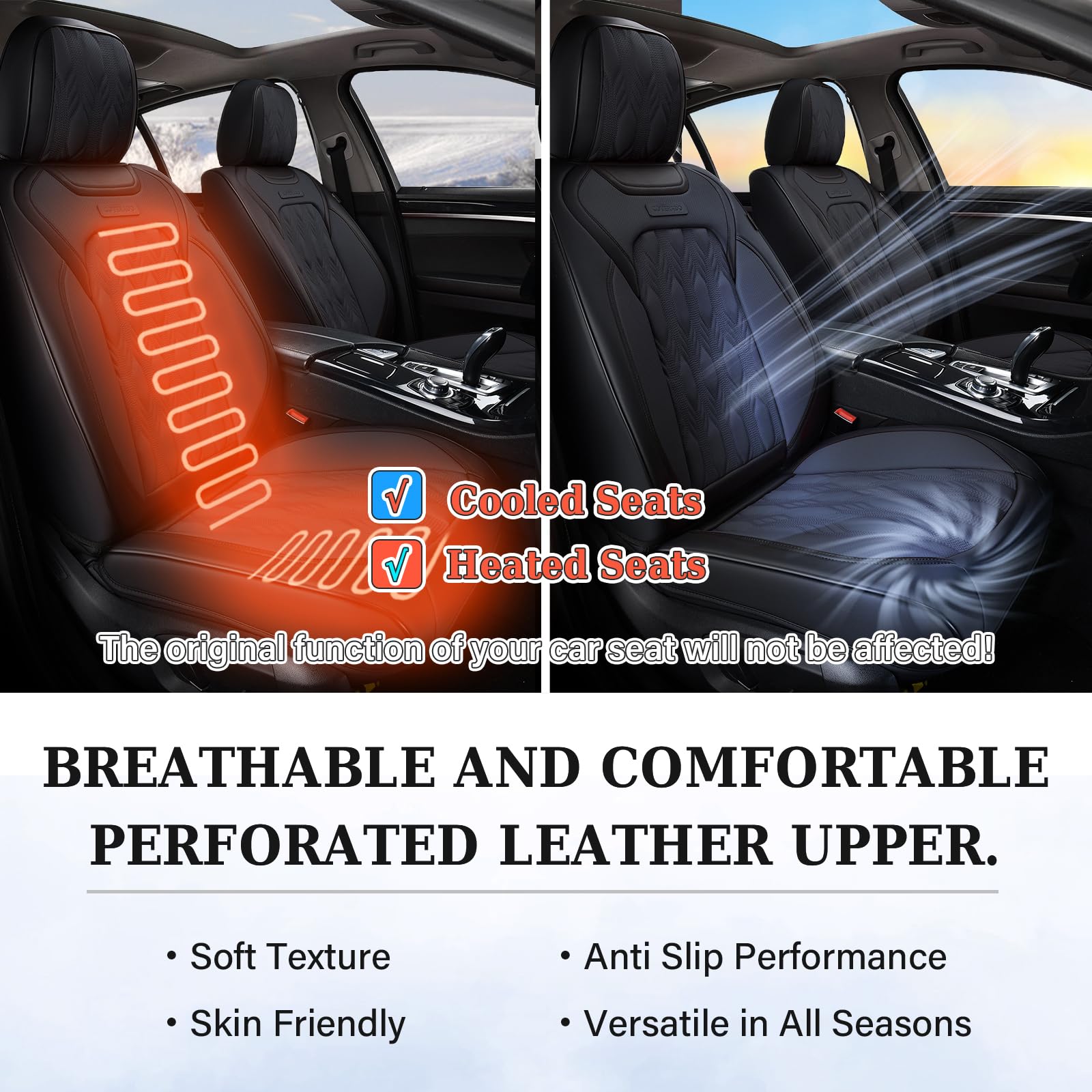 Premium Nappa Leather Car Seat Covers Full Set - Waterproof Luxury Seat Protector with Embossed Pattern, Universal Fit for Most Vehicles (Black) - Perfect for Daily Commute, Road Trips & Protecting Your Car Interior