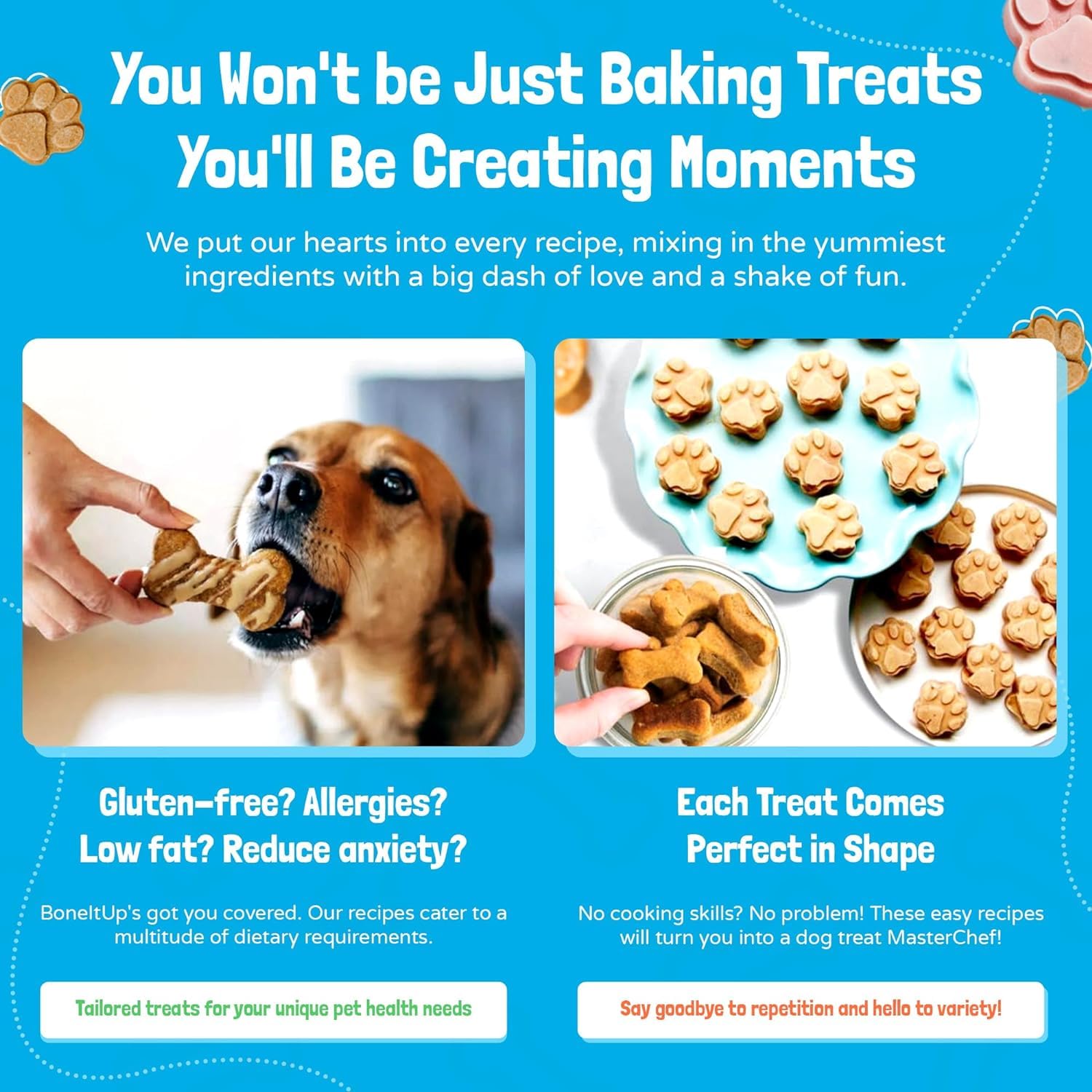 Healthy Vet-Approved Dog Treats Set - Silicone Molds & Cookie Cutters for Homemade Puppy Snacks, Paws & Bones Shapes, Food-Grade Safe for Candy & Dog Ice Cubes - Perfect for DIY Dog Treats, Birthday Parties & Pet Training Rewards