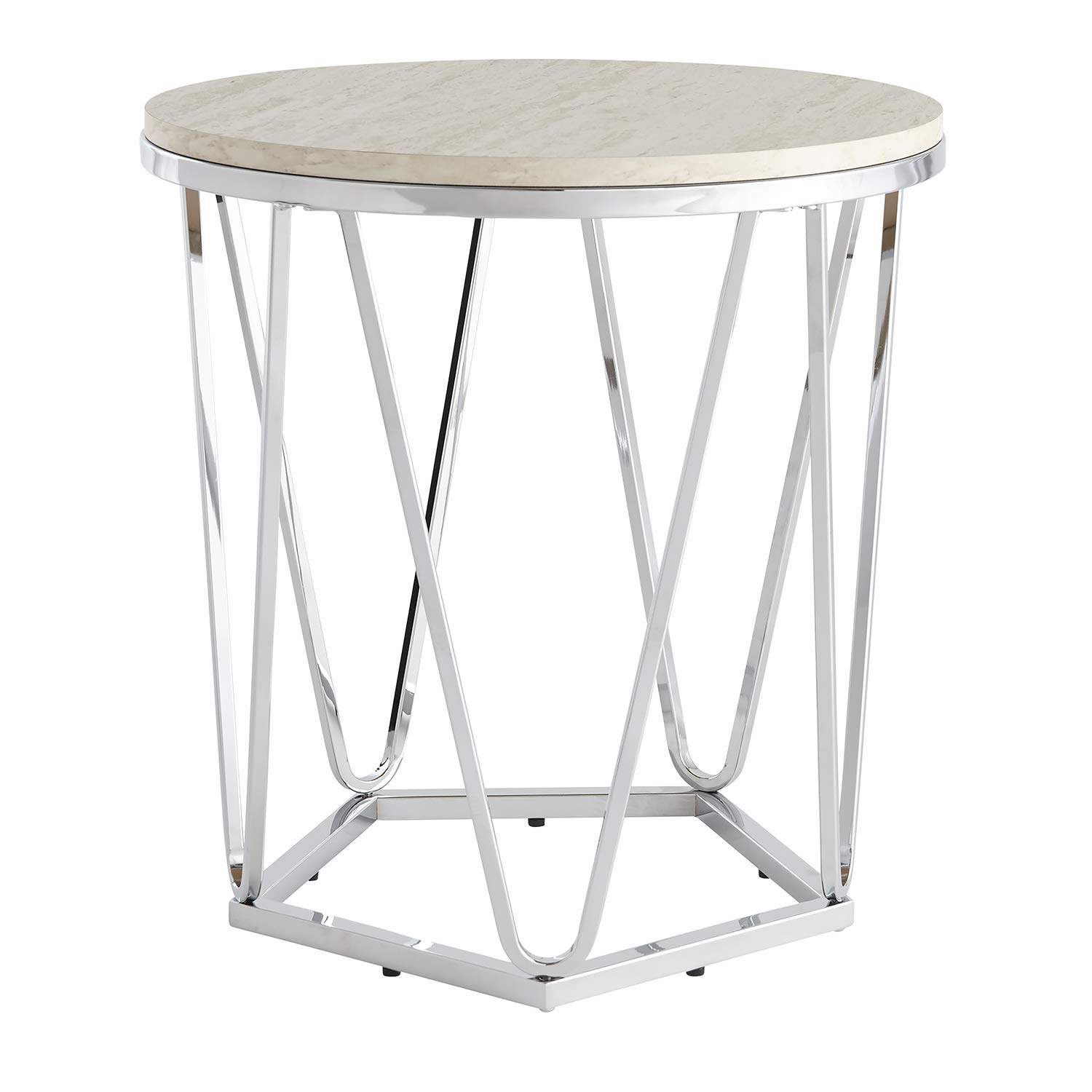 SEI Furniture Luna Faux Stone Round Side Table - Silver Finish Modern Accent Table for Living Room, Bedroom, or Outdoor Patio Decor