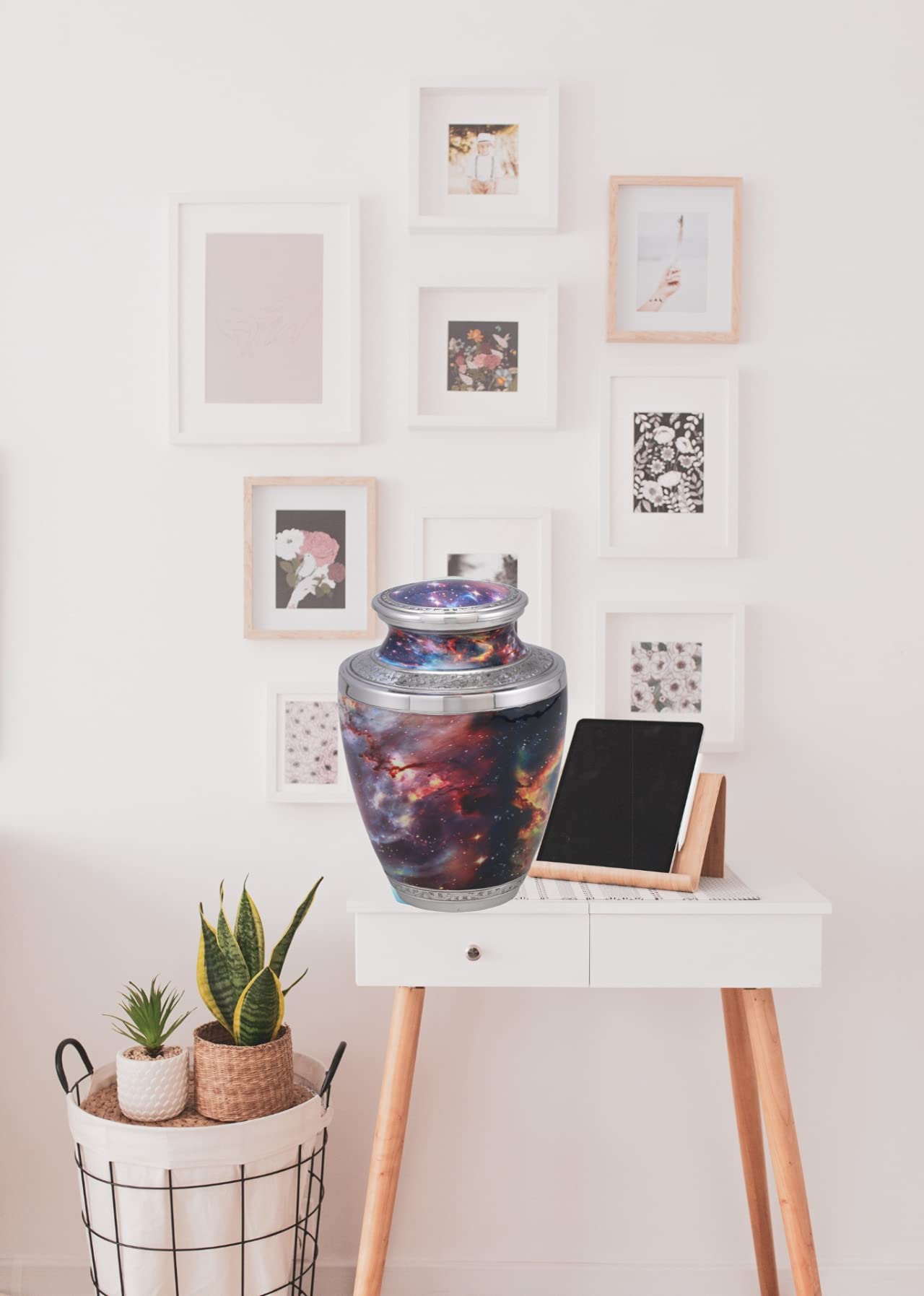Exquisite Handcrafted Metal Cremation Urn with Galaxy Pattern - Includes Free Velvet Bag | Memorial Keepsake for Ashes | Perfect for Home Display or Funeral Services