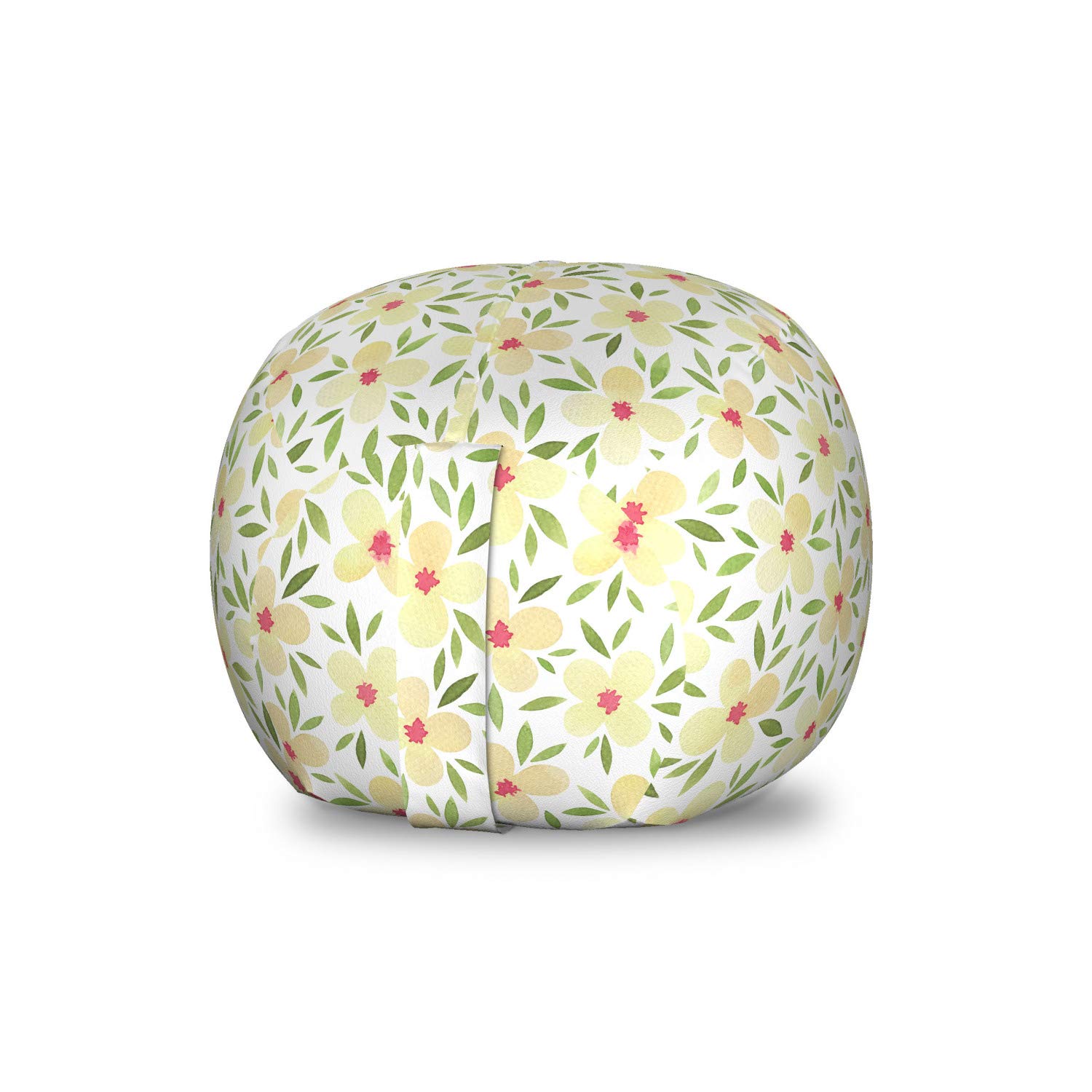 Ambesonne Floral Storage Toy Bag Chair - Watercolor Flower Leaves Design, Washable Stuffed Animal Organizer, Small Size in Pale Olive Green & Beige - Perfect for Kids' Room, Nursery, or Playroom Storage