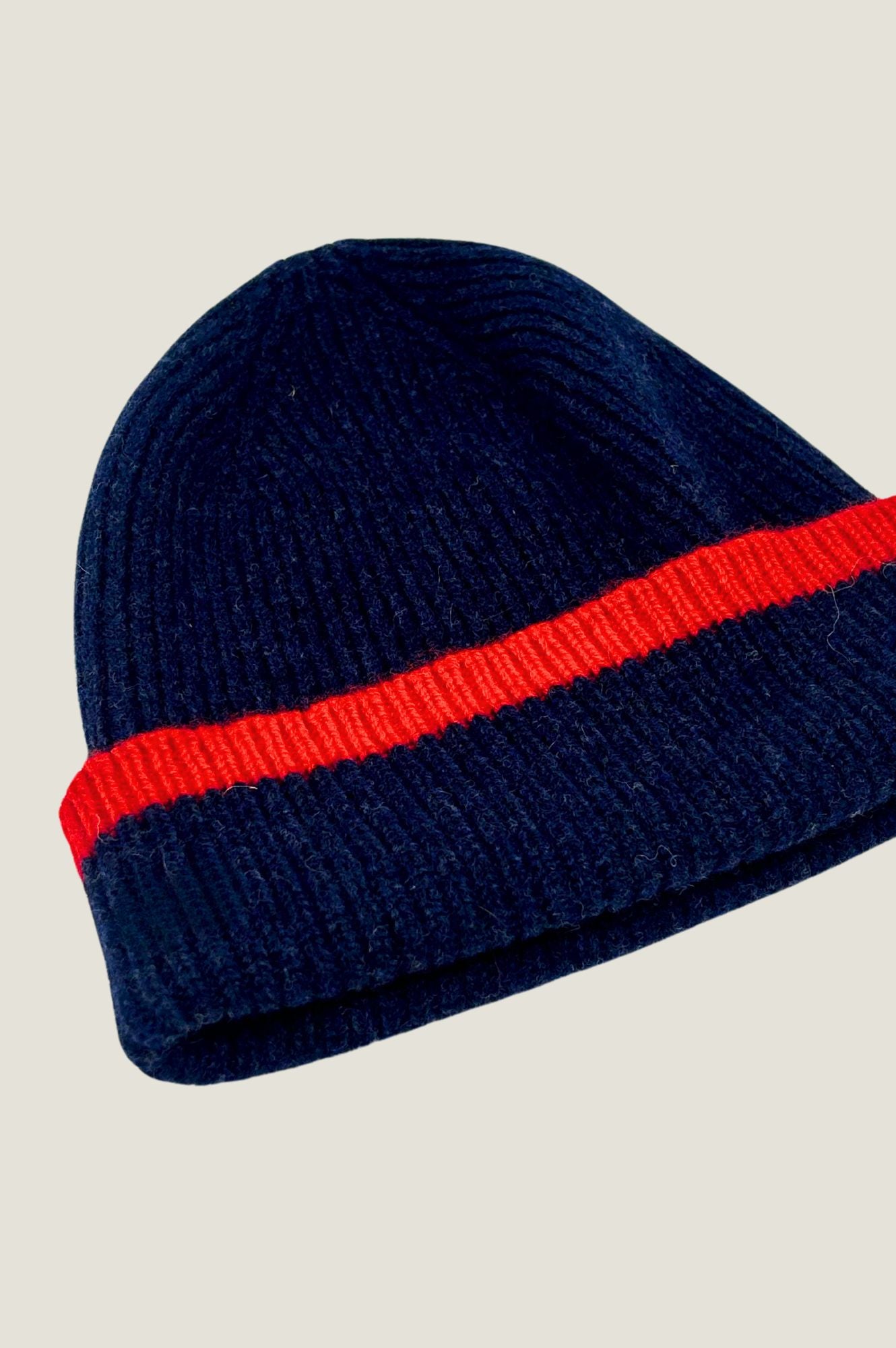 Kew Rib Hat for Men & Women - Navy & Red Striped Knit Beanie - Winter Warm Hat for Outdoor Activities, Skiing, and Casual Wear