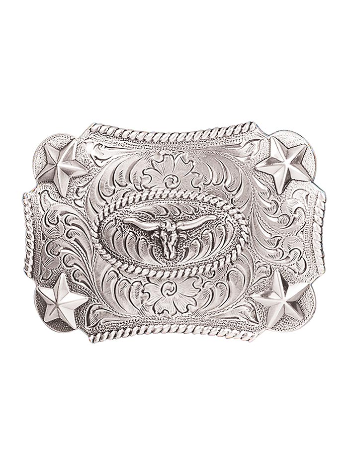 Nocona 3603046 Kids Longhorn Rope Edge Western Buckle Silver Belt - Western Style Accessory for Boys & Girls - Perfect for Rodeo, Cowboy Costume, and Western Fashion