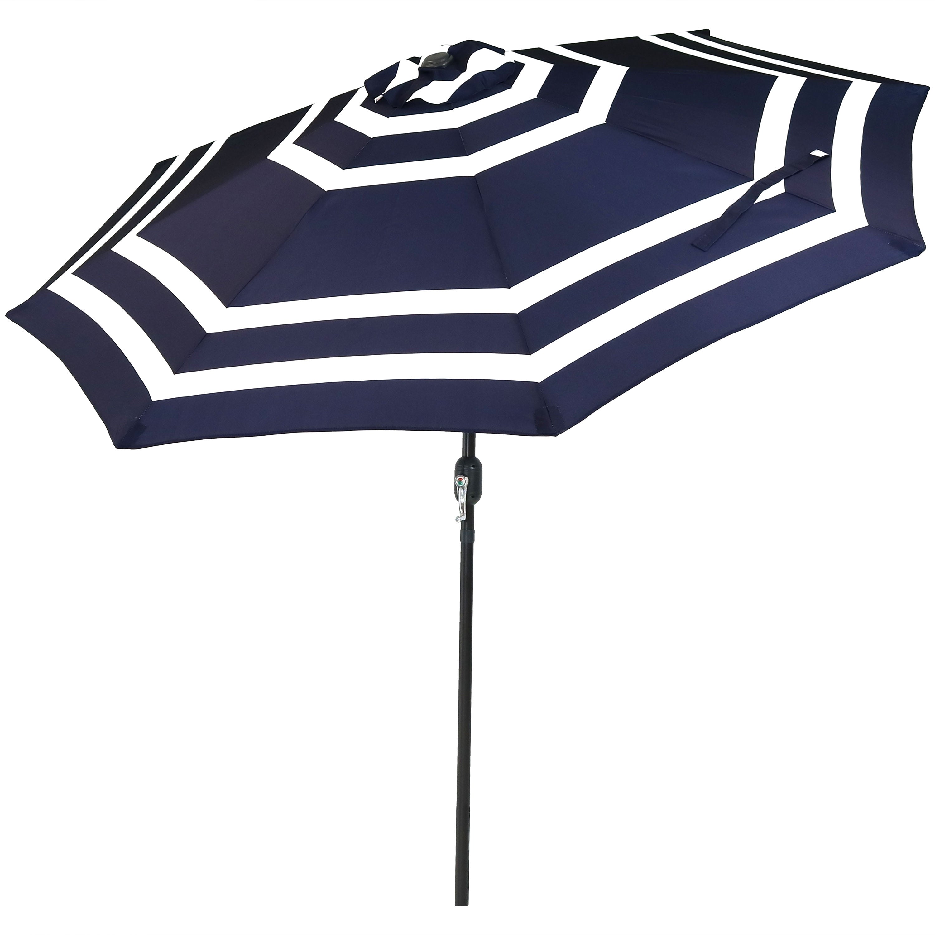 Sunnydaze 9-Foot Striped Outdoor Patio Umbrella with Push Button Tilt & Easy Crank Lift - Perfect for Poolside, Backyard, Garden, and Deck Shade