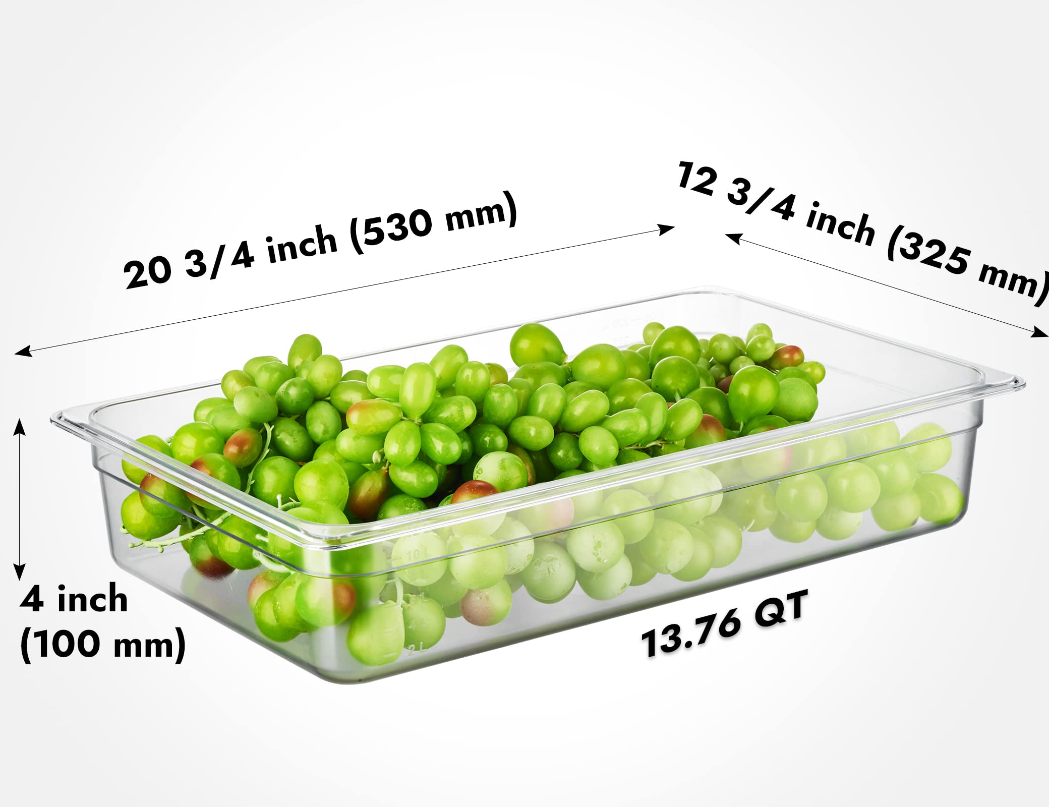 6 Pack NSF Certified Food Pans - 4 Inch Deep Full Size Clear Polycarbonate Plastic Containers - Freezer Safe & Commercial Grade for Restaurant, Catering & Bulk Food Storage