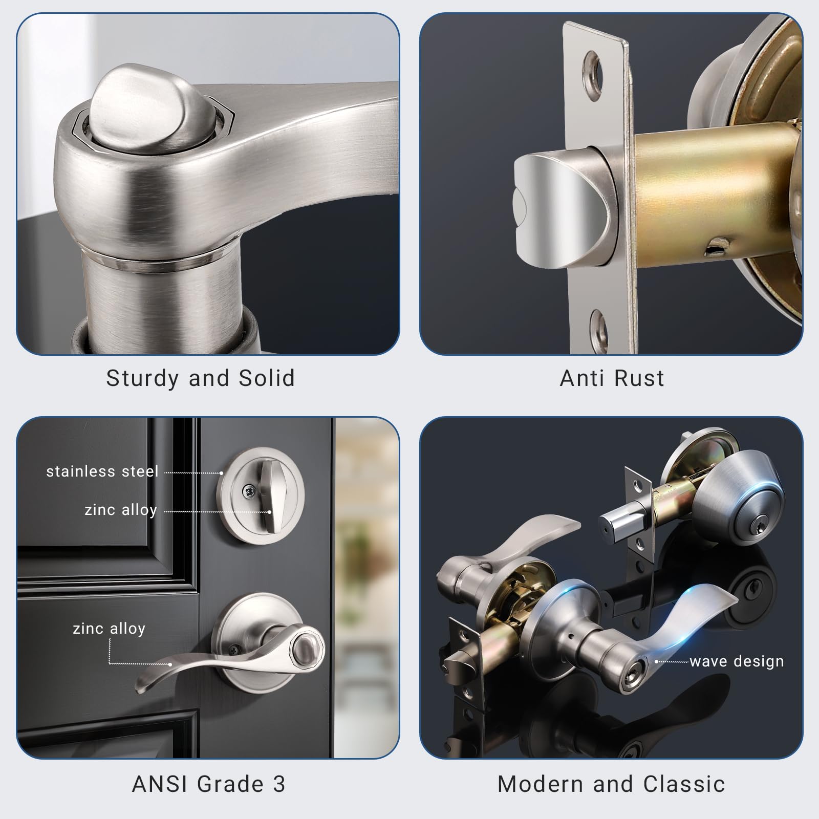 6-Pack Satin Nickel Wave Style Door Lever Lockset - Keyed Alike Single Cylinder Handleset for Front Entrance, Bedroom & Bathroom Doors | Secure Home & Office Access
