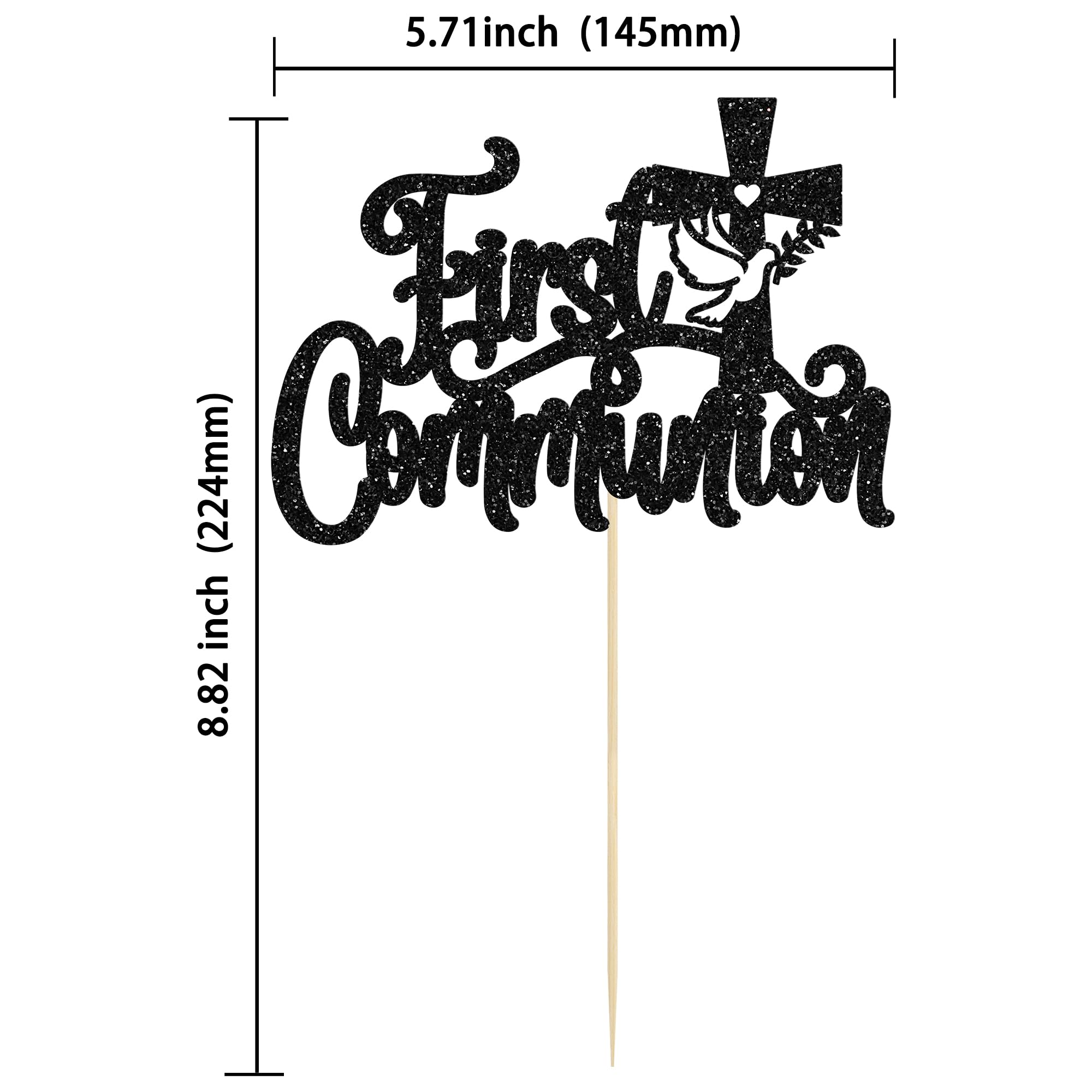 1Pcs Black Glitter First Communion Cake Topper - God Bless Cake Decoration for Kids | Religious Party, Baptism, Confirmation & Wedding Celebrations