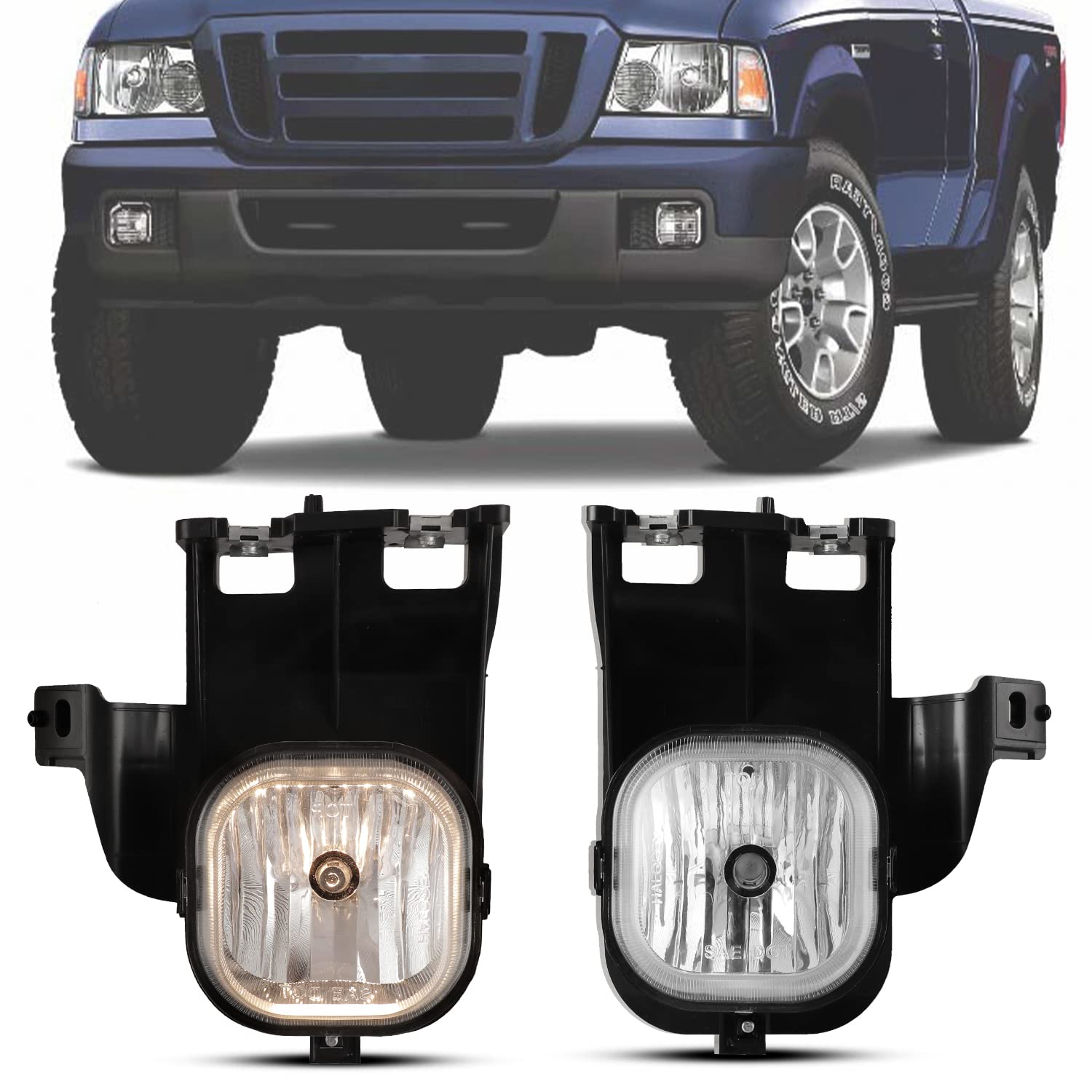 CPW Fog Lights Assembly Replacement for 2006-2007 Ford Ranger - Driver & Passenger Side Fog Lamps - Durable Off-Road Lighting for Night Driving & Bad Weather Conditions